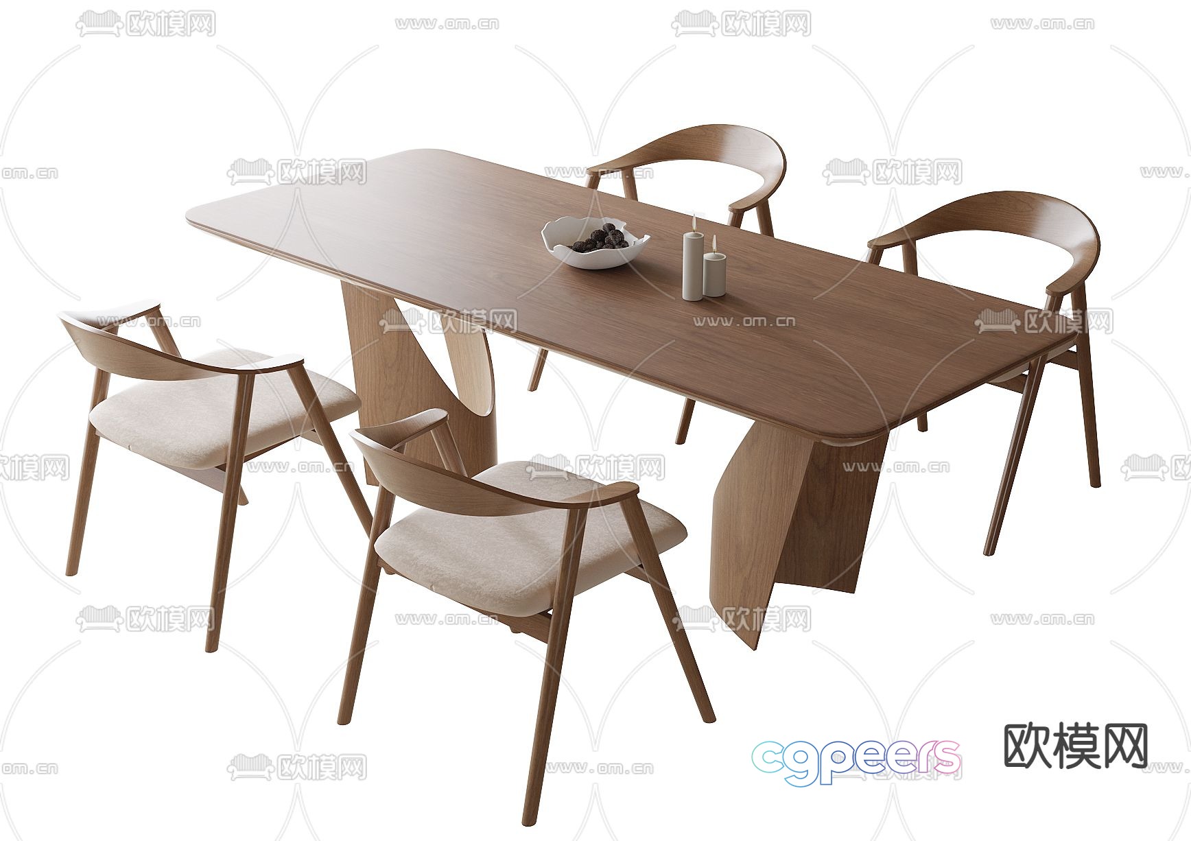 Solid wood dining table and chairs 3d model Solid wood dining table and chairs 3d model
