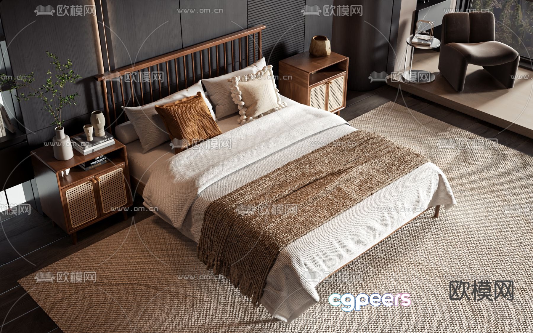 Modern double bed 3d model Modern double bed 3d model