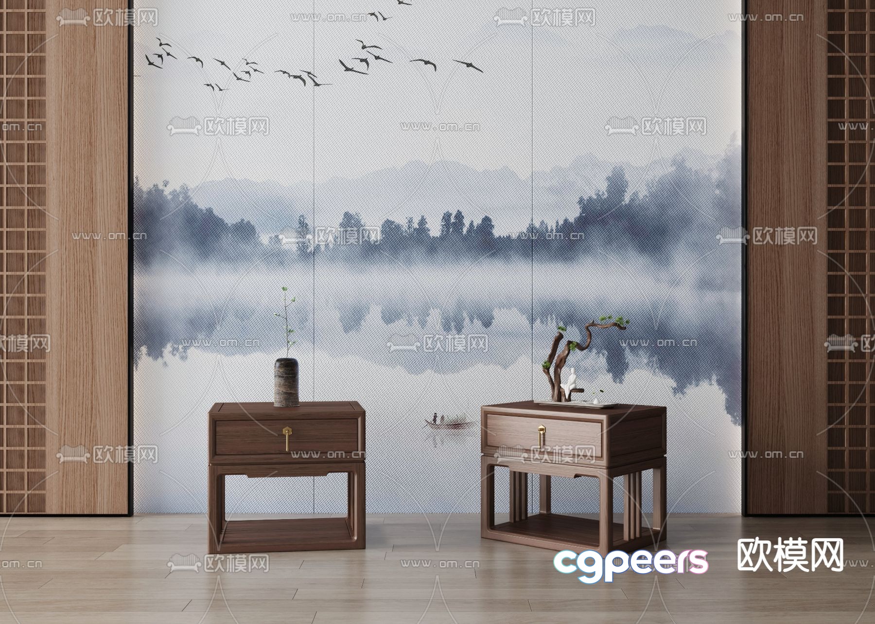 New Chinese style bedside table 3d model New Chinese style bedside table 3d model
