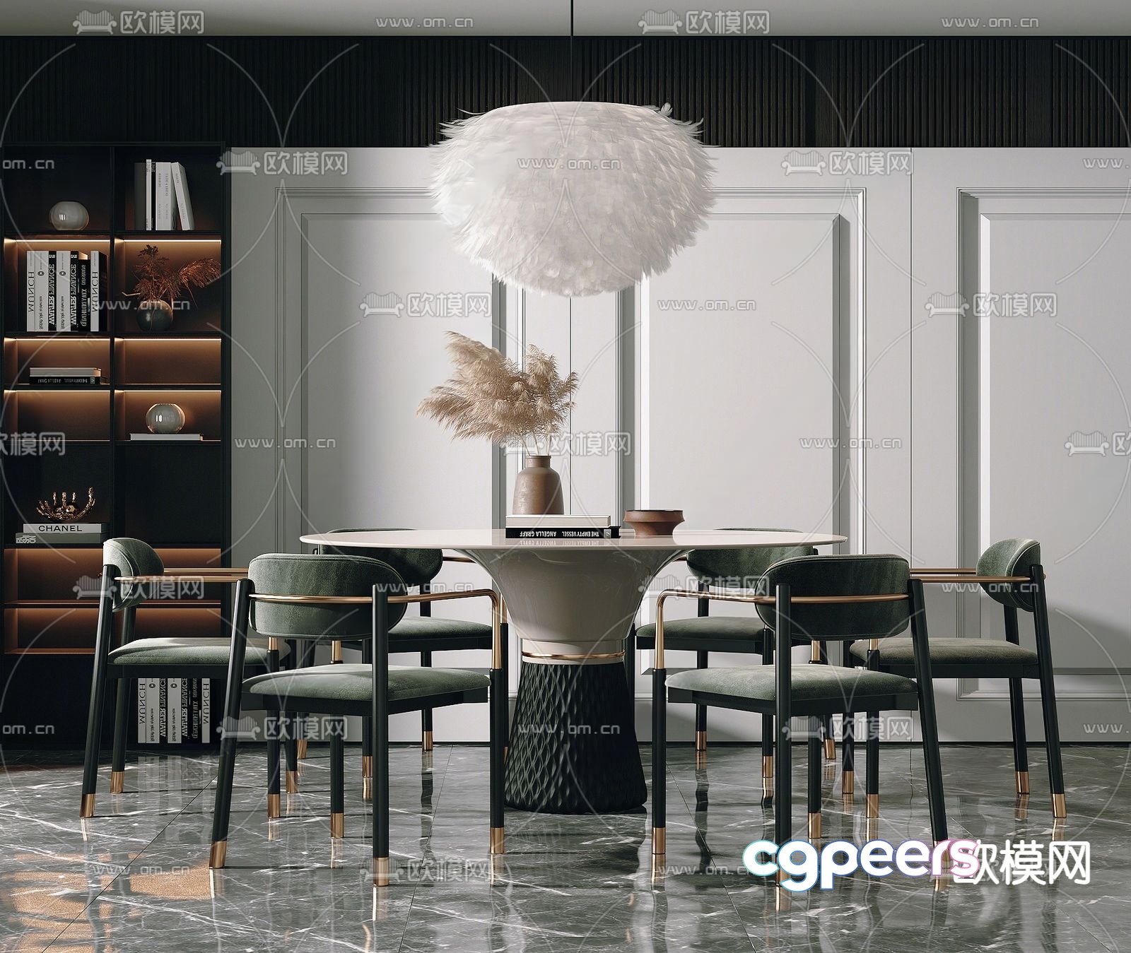 Light luxury dining table and chairs round dining table 3D model Light luxury dining table and chairs round dining table 3D model