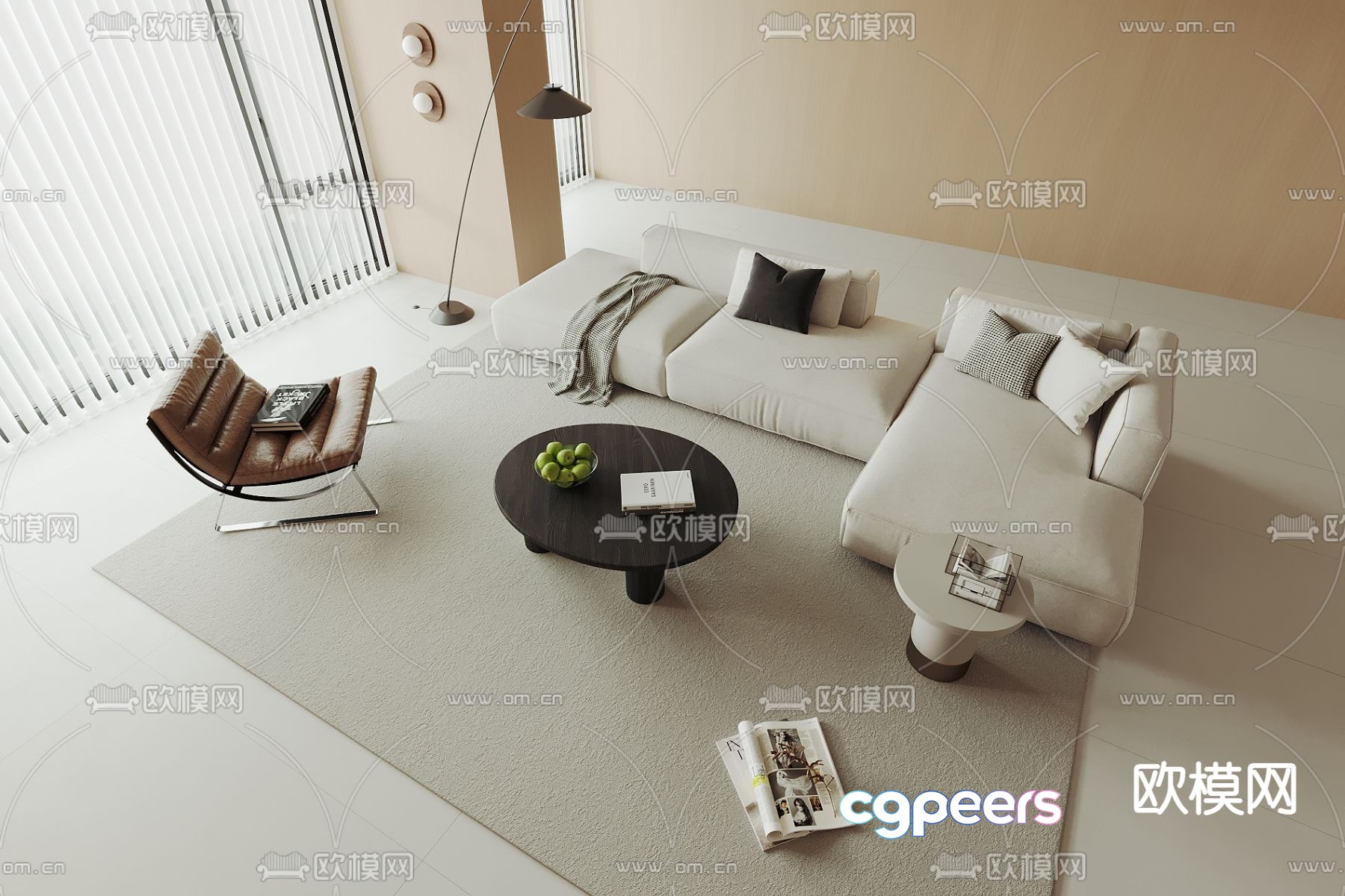 Cream style modular sofa 3d model Cream style modular sofa 3d model