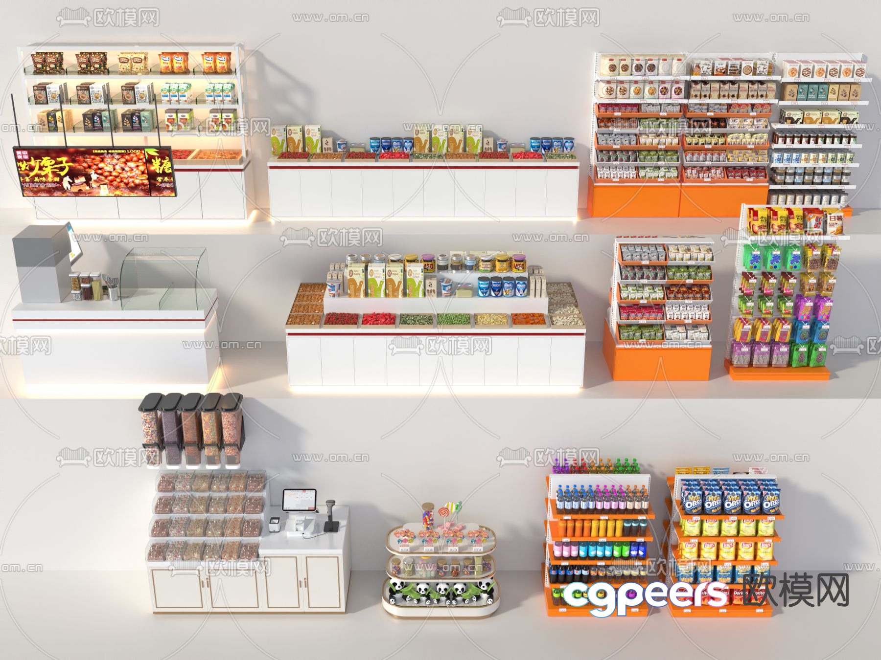 Snack store shelves Snack store cashier 3D model Snack store shelves Snack store cashier 3D model