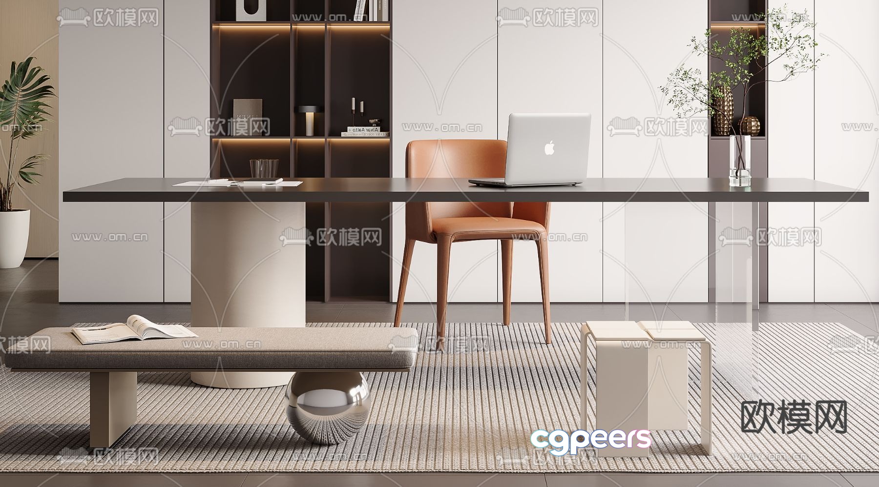 Modern desk computer desk study table 3d model Modern desk computer desk study table 3d model