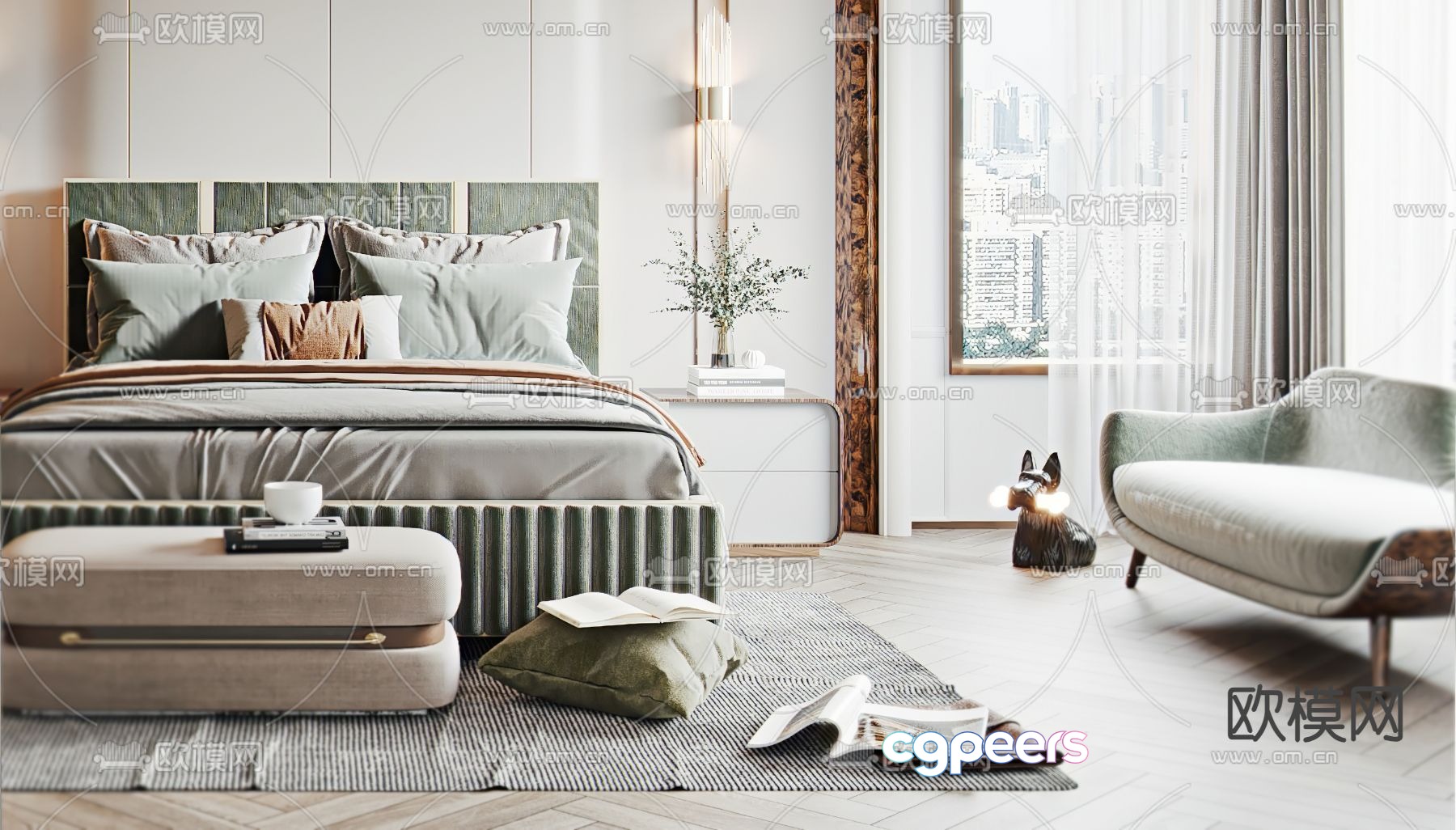 Modern double bed 3d model Modern double bed 3d model