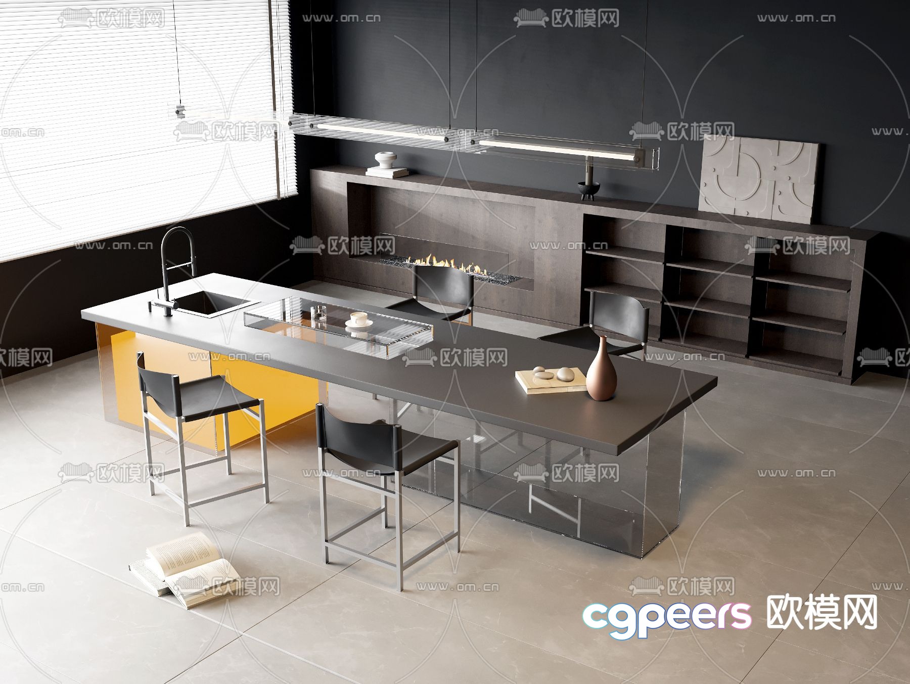 Long dining table and chairs 3d model Long dining table and chairs 3d model