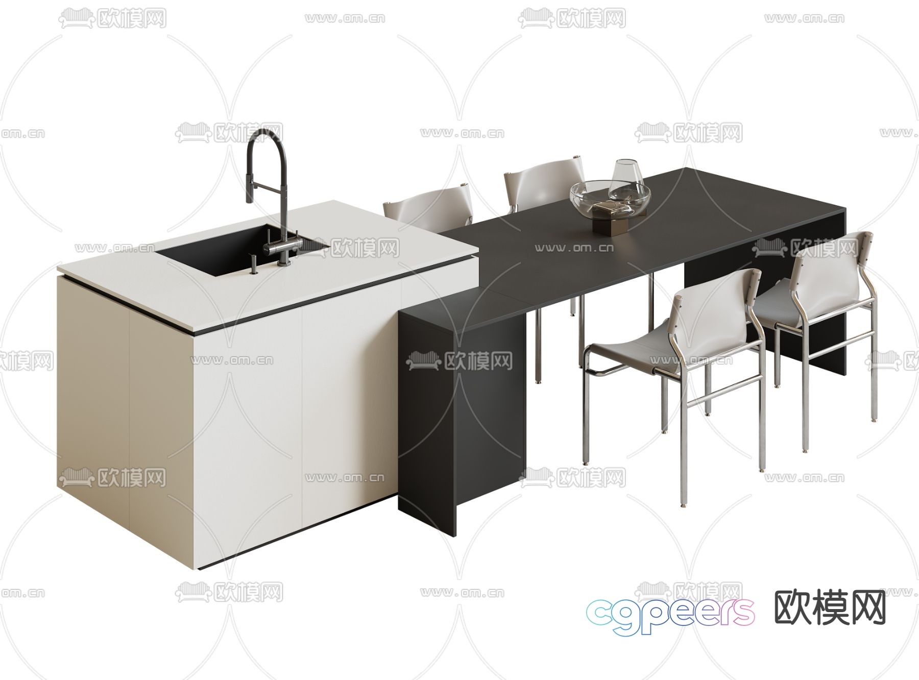 Island dining table and chairs 3d model Island dining table and chairs 3d model
