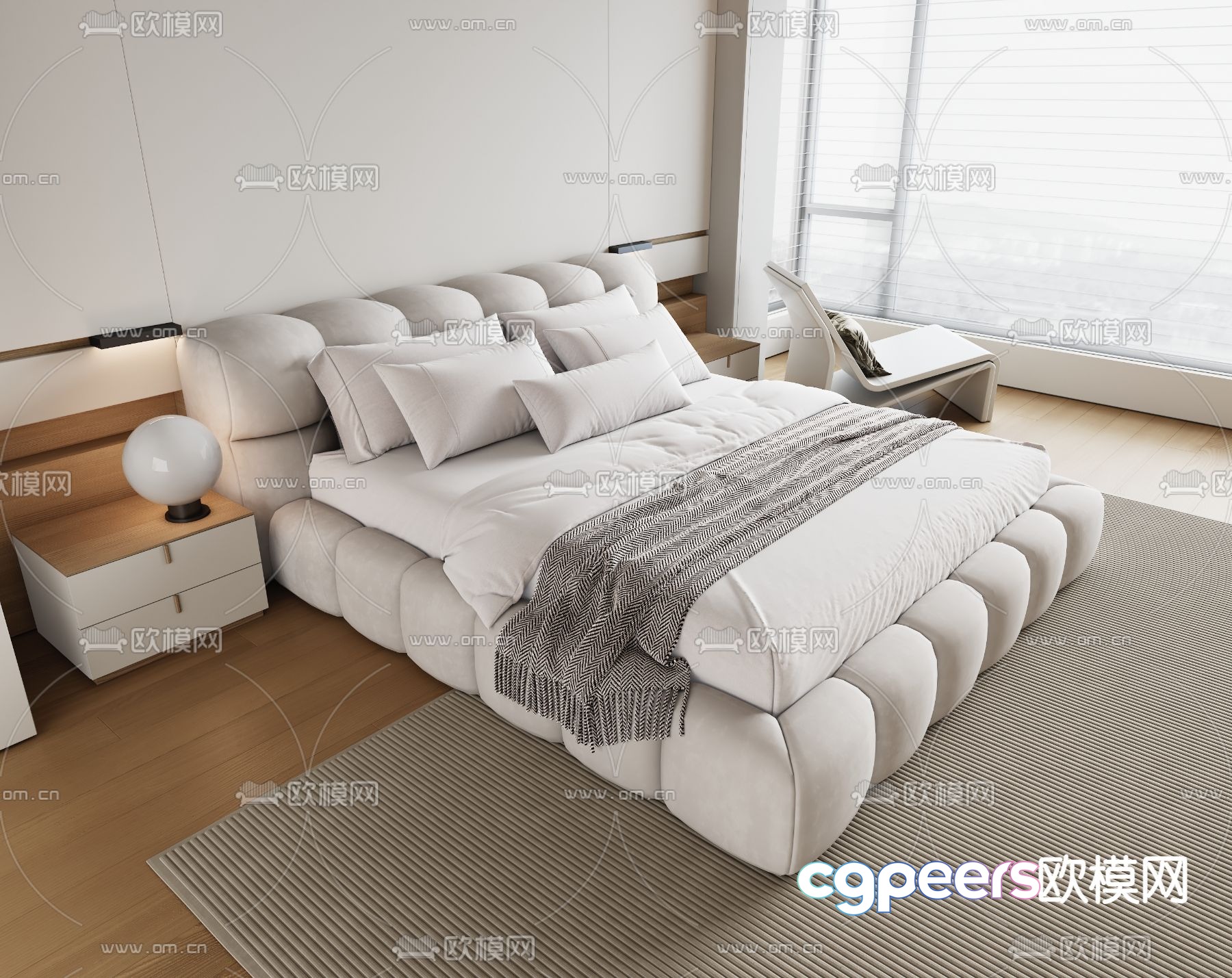 Fabric double bed 3d model Fabric double bed 3d model