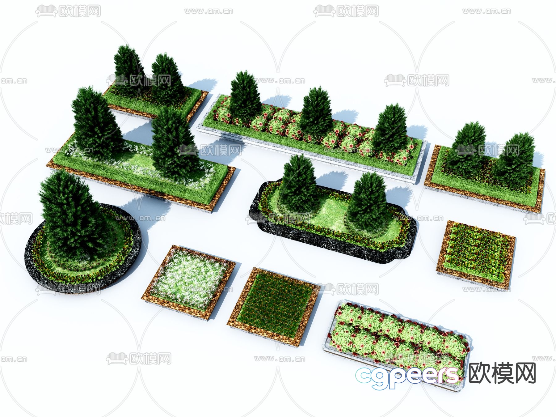 Modeling shrub hedge green belt flower bed 3d model Modeling shrub hedge green belt flower bed 3d model