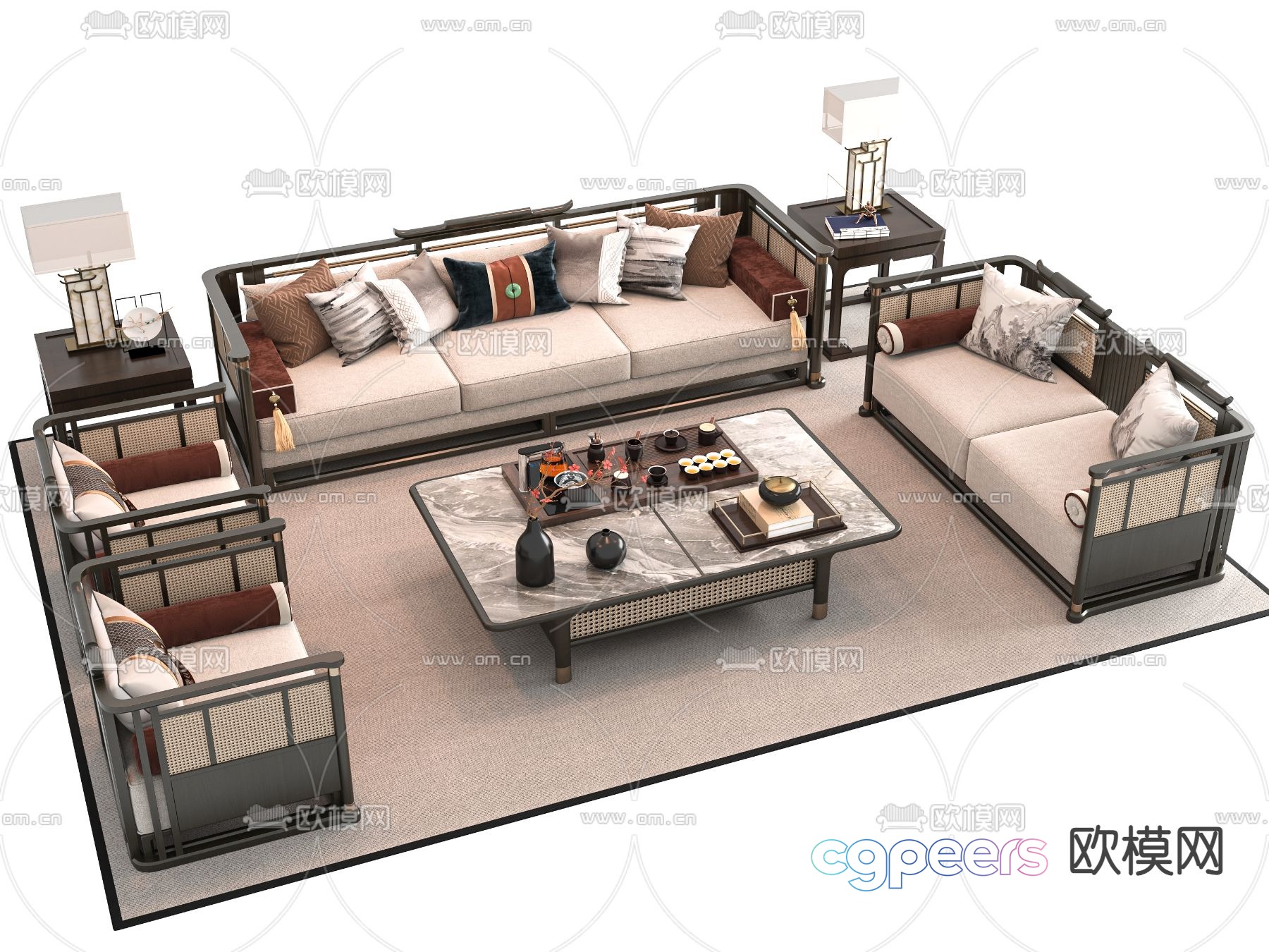 New Chinese style modular sofa 3d model New Chinese style modular sofa 3d model