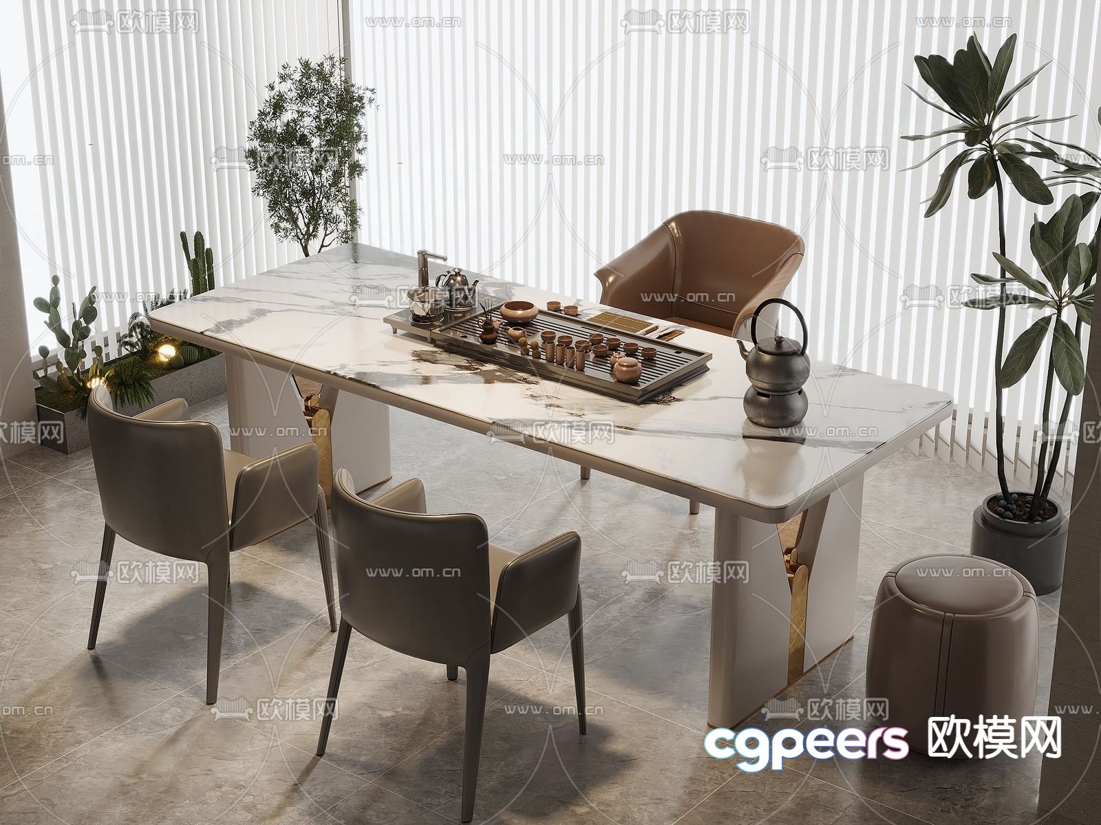 Modern tea table and chairs 3d model Modern tea table and chairs 3d model