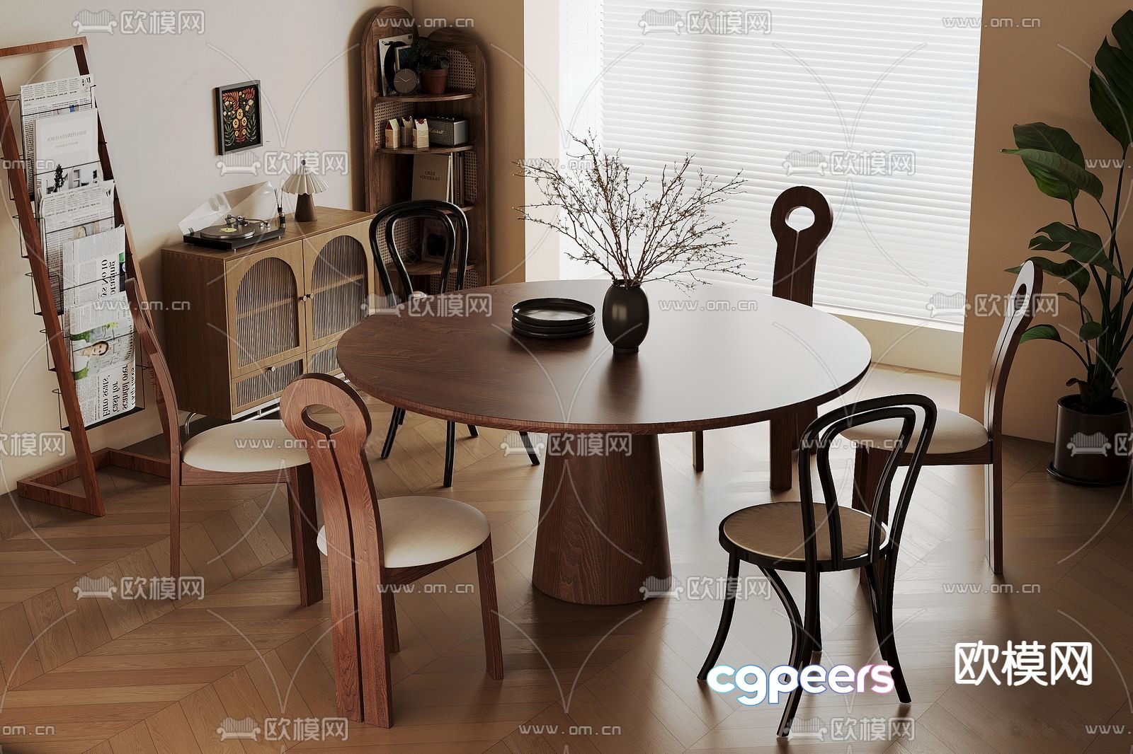 Medium style dining table and chairs round dining table 3D model Medium style dining table and chairs round dining table 3D model