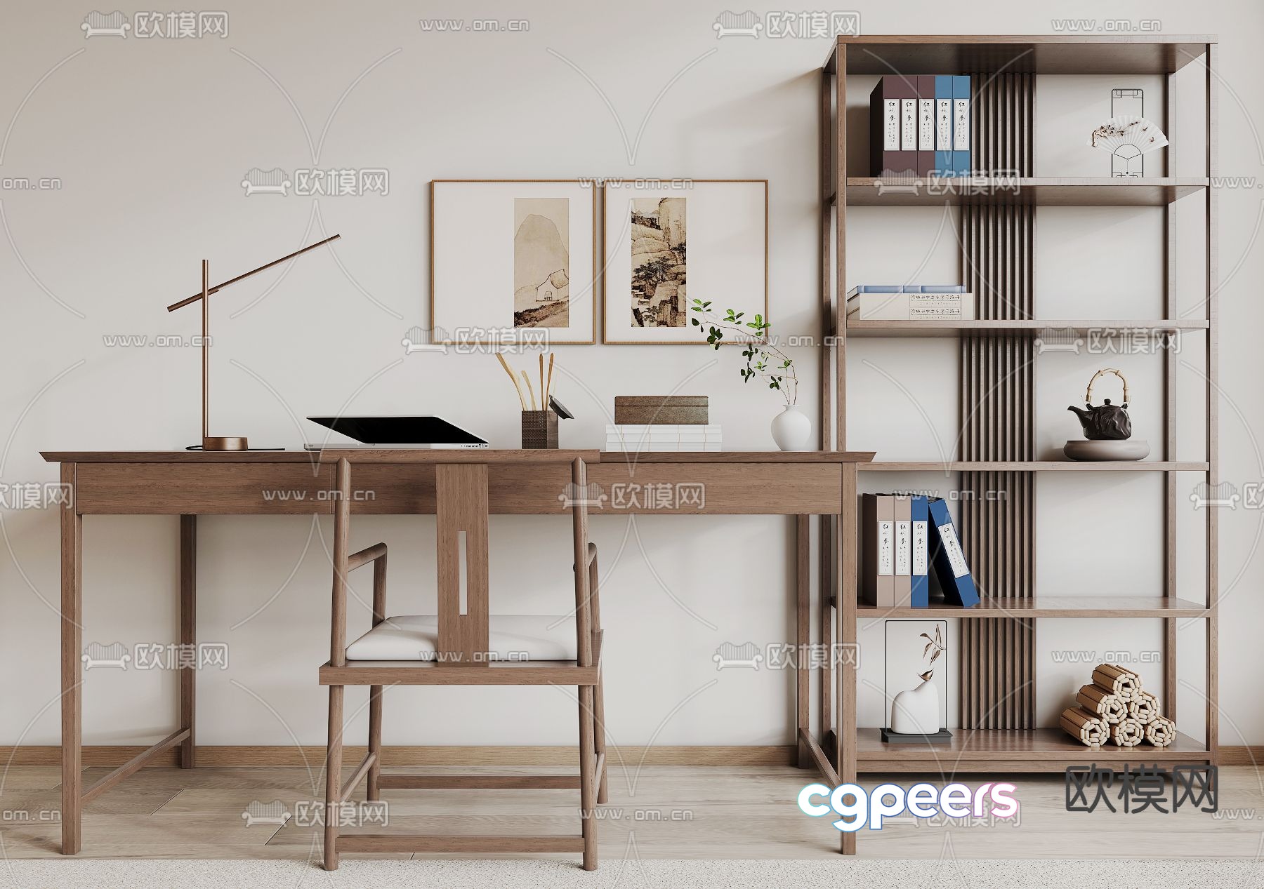 New Chinese style desk and chair 3d model New Chinese style desk and chair 3d model