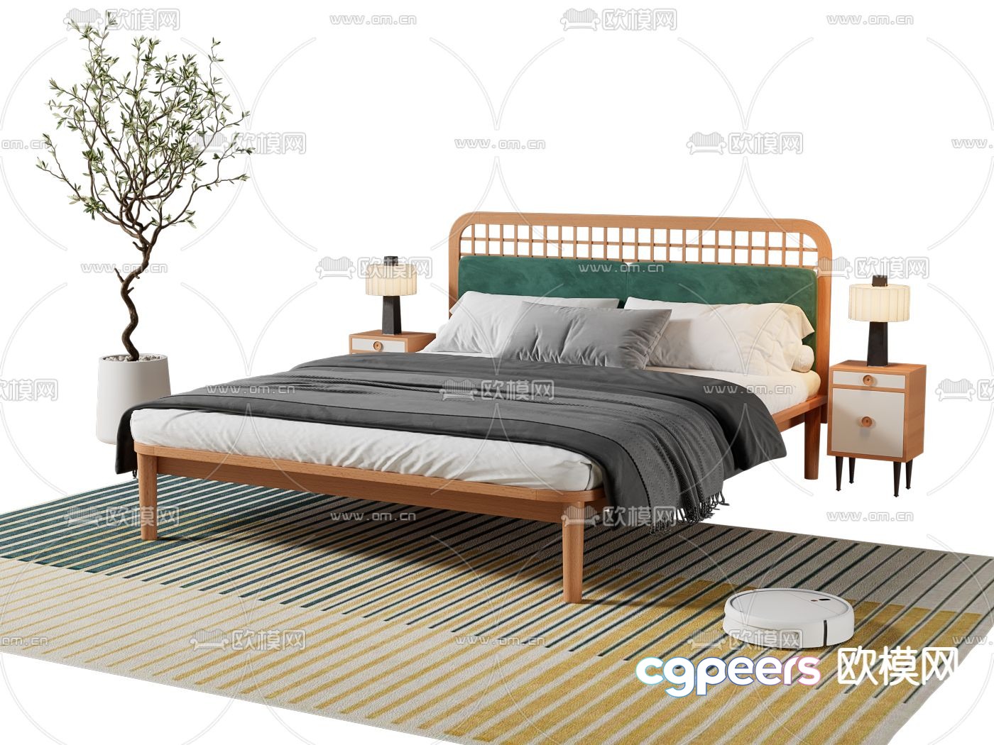 New Chinese style double bed 3d model New Chinese style double bed 3d model