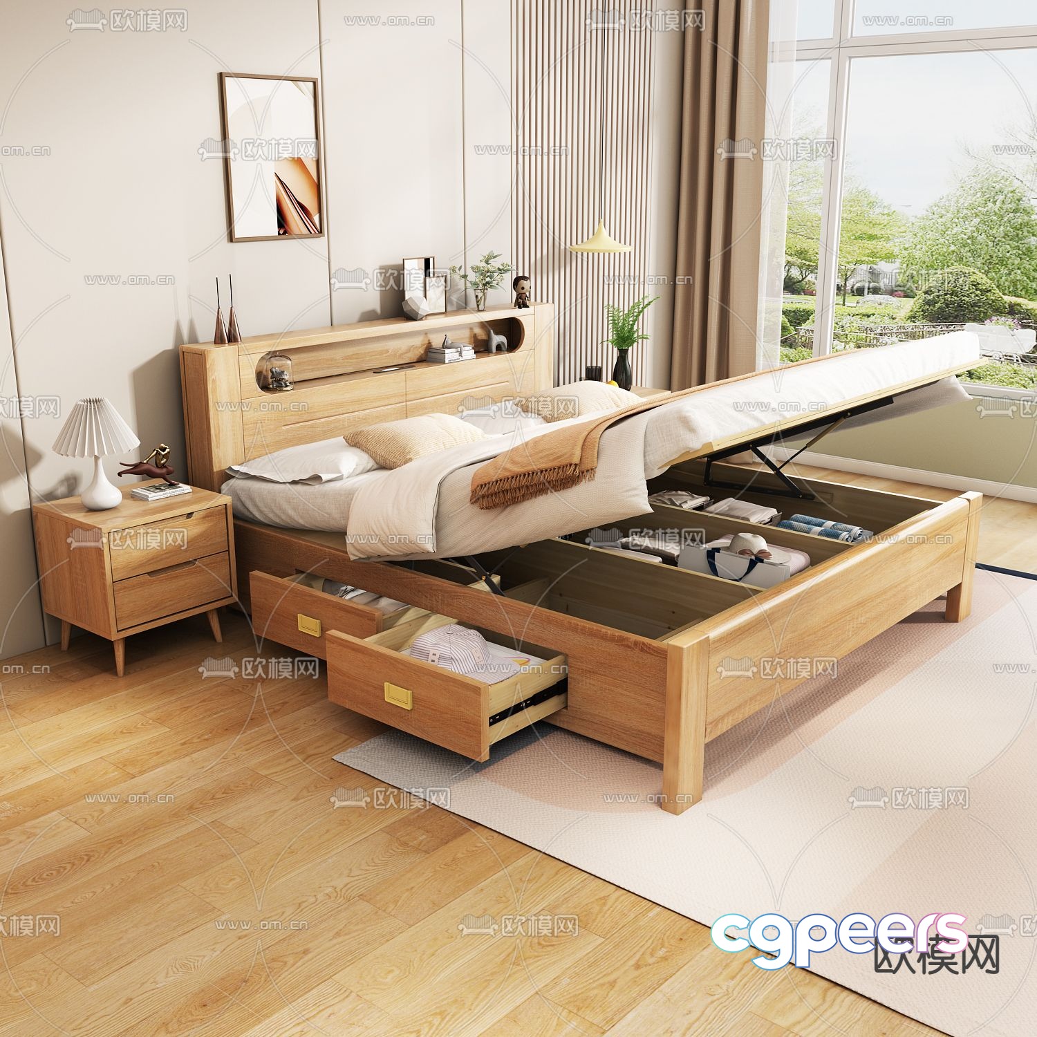Nordic bed solid wood bed 3d model Nordic bed solid wood bed 3d model