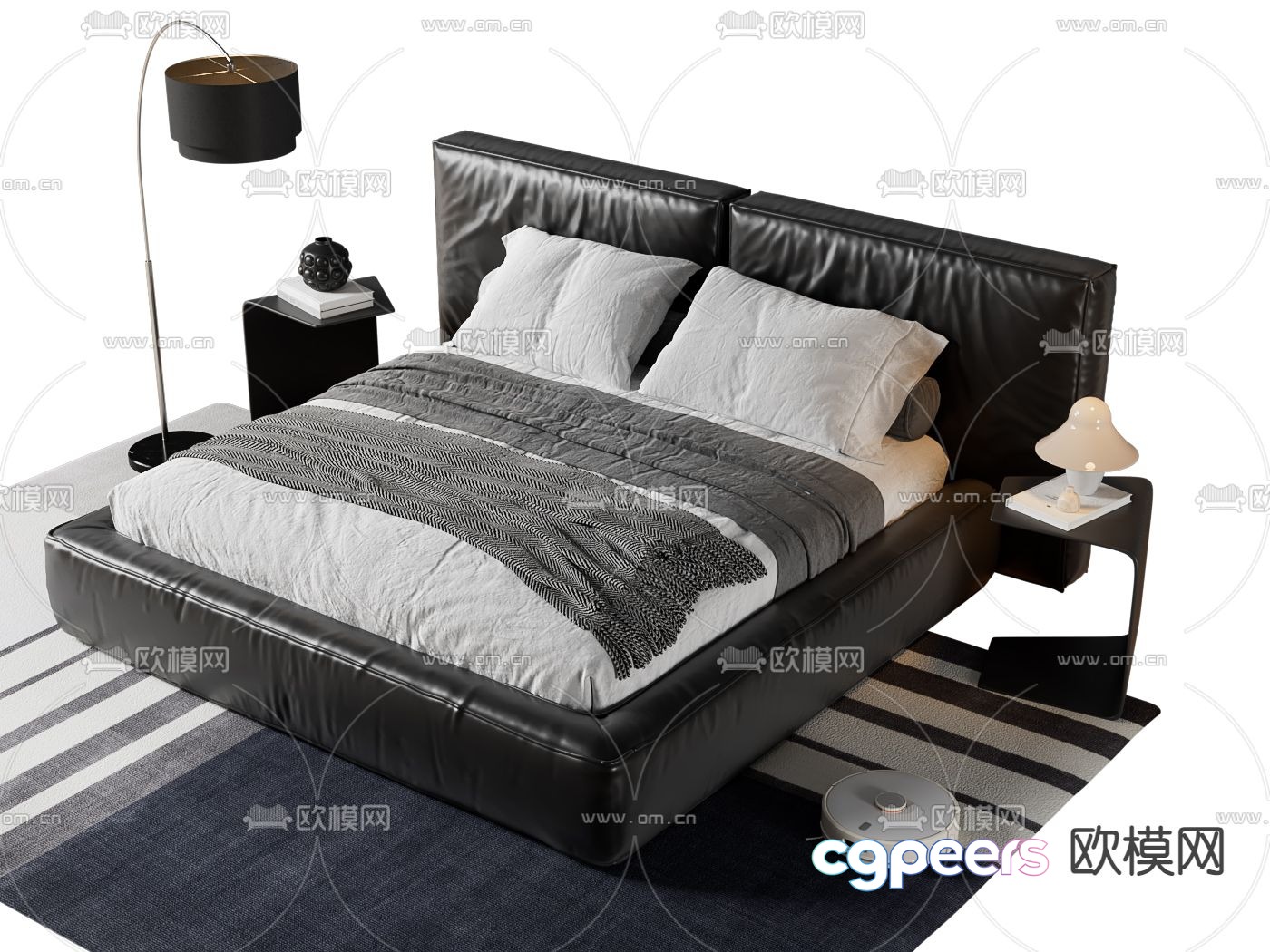 Leather double bed 3d model Leather double bed 3d model
