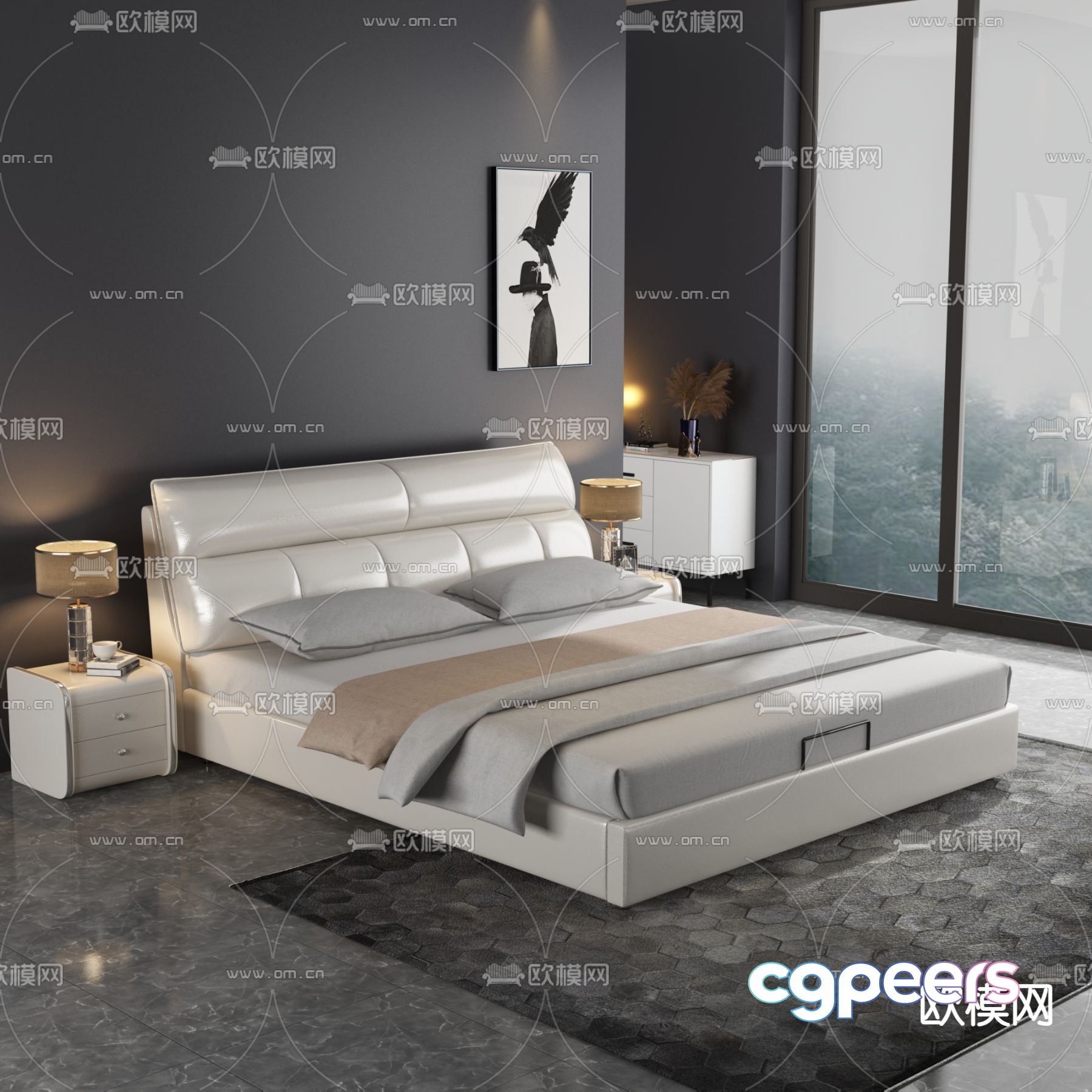 Leather double bed 3d model Leather double bed 3d model