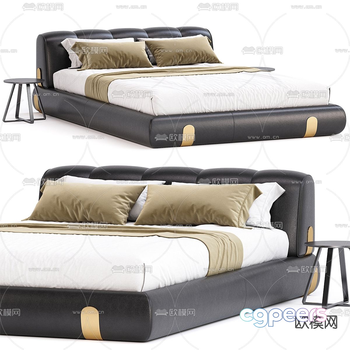 Dune leather double bed 3d model Dune leather double bed 3d model