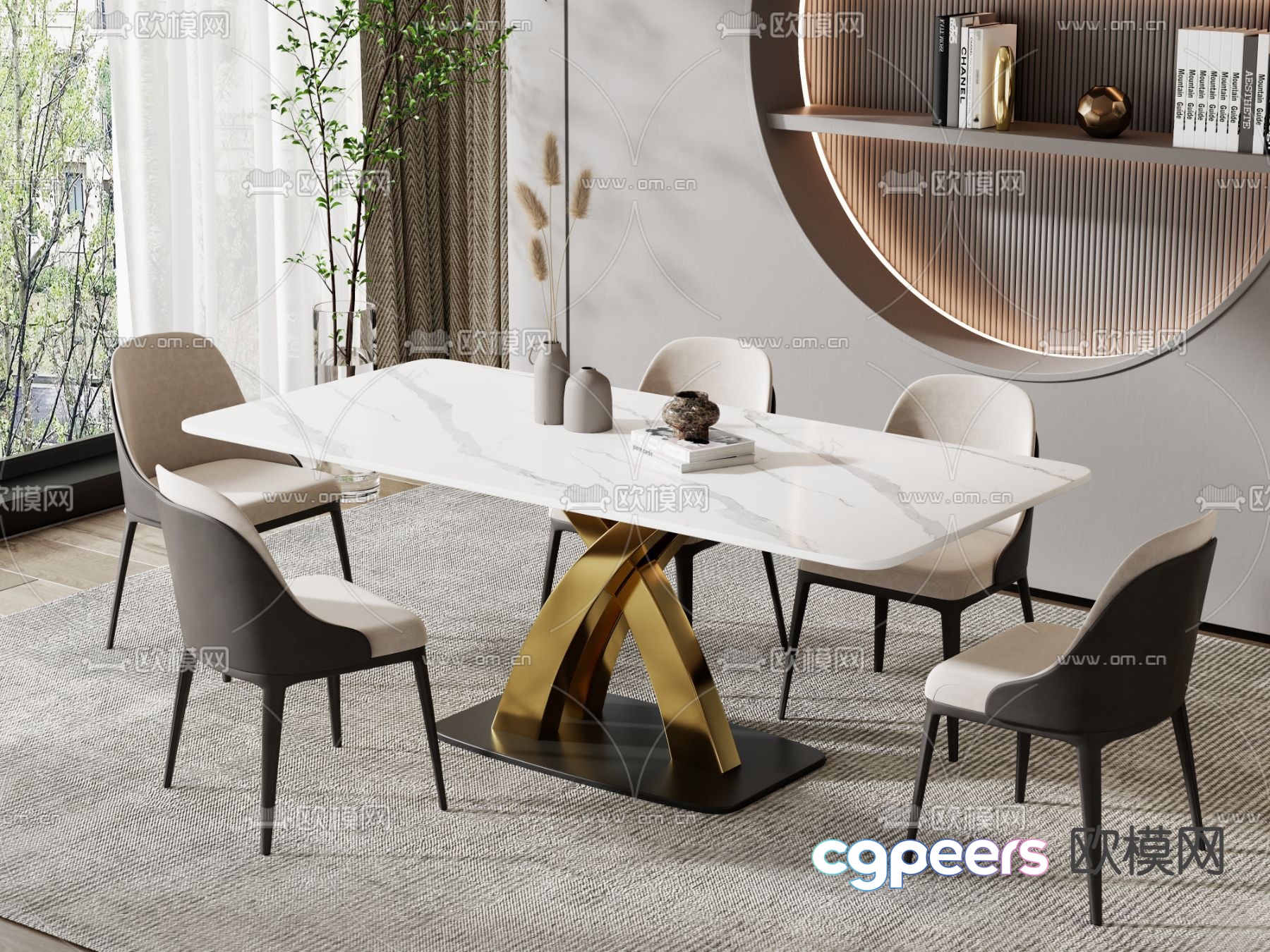 Long dining table and chairs 3d model Long dining table and chairs 3d model