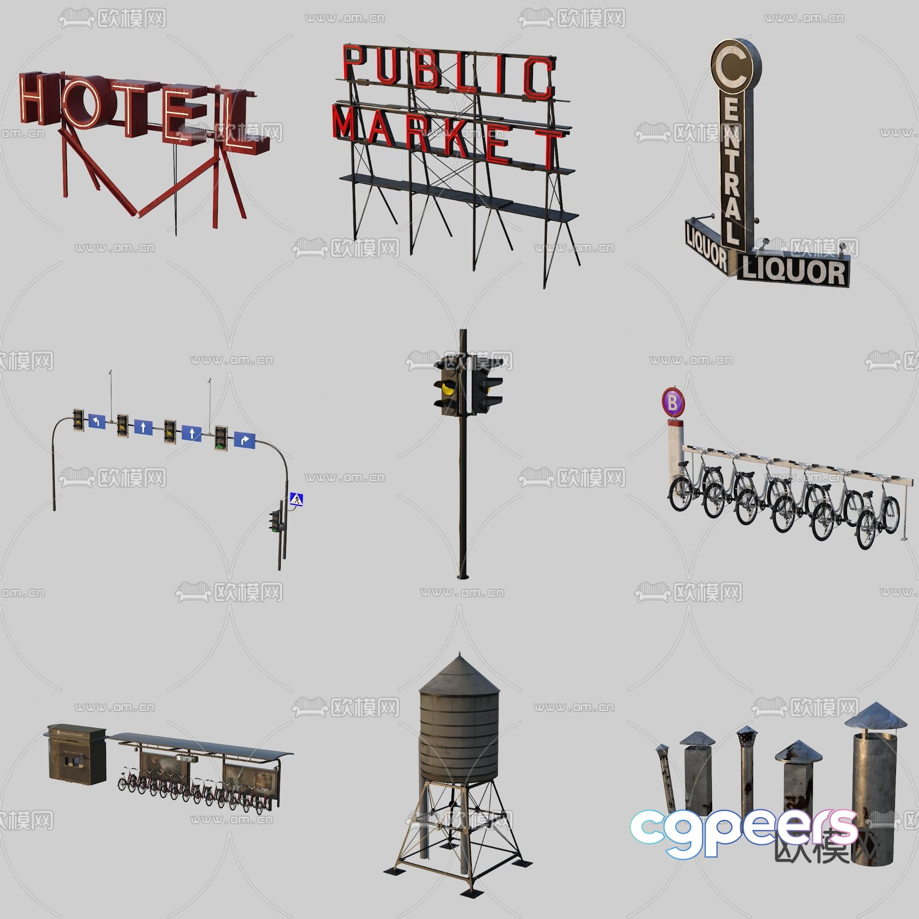 Municipal facilities sketch billboard traffic light 3D model Municipal facilities sketch billboard traffic light 3D model