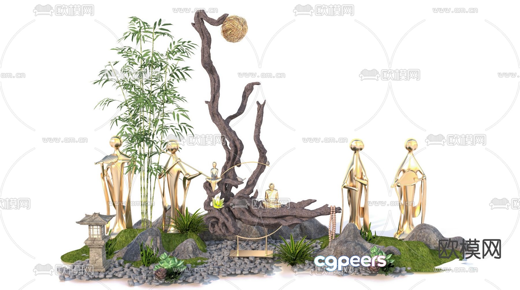 Landscape sketches Zen sculptures bamboo landscaping 3D models Landscape sketches Zen sculptures bamboo landscaping 3D models