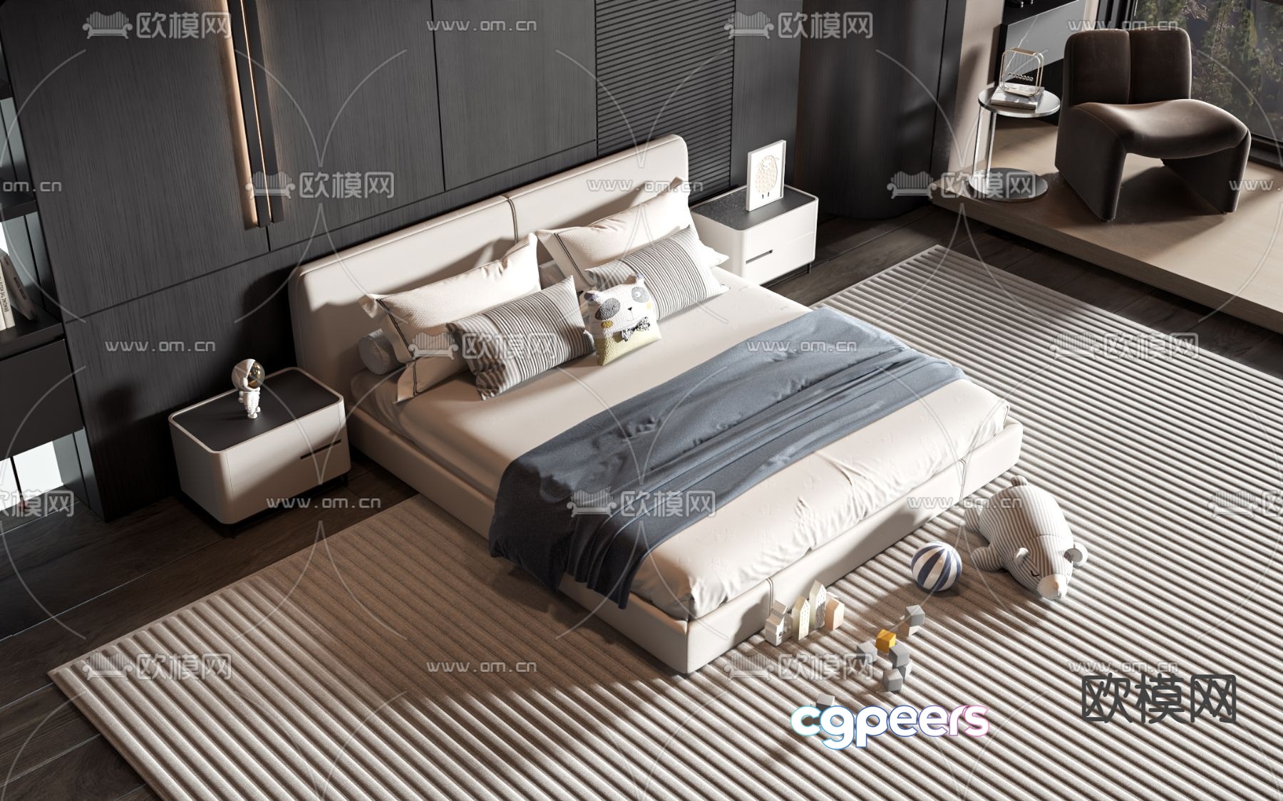Modern double bed 3d model Modern double bed 3d model