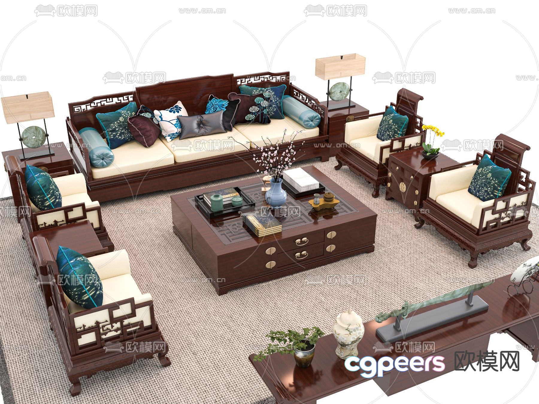 New Chinese style modular sofa 3d model New Chinese style modular sofa 3d model
