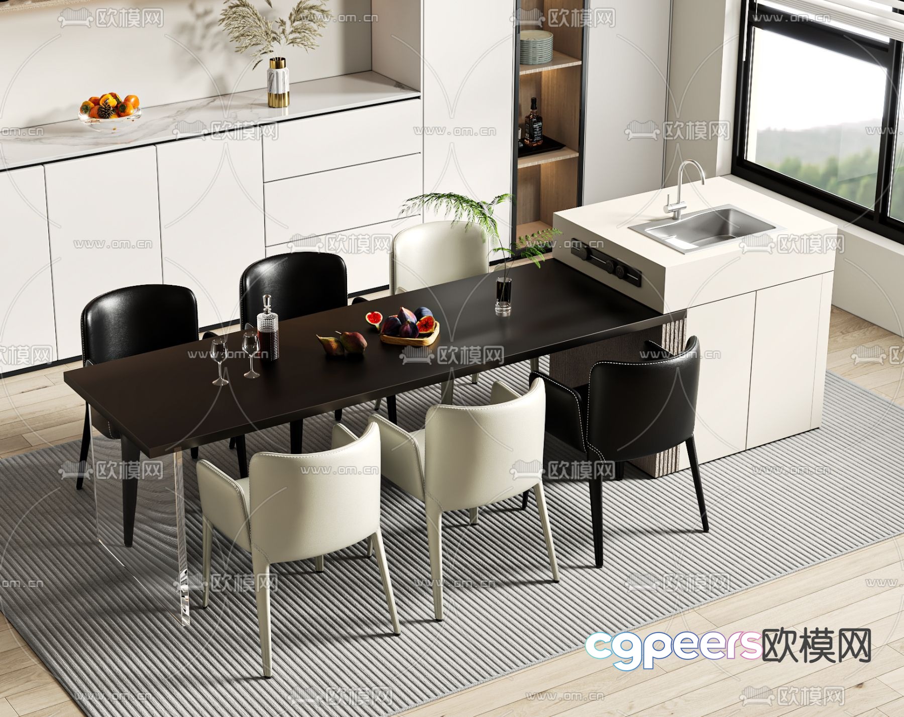 Island dining table and chairs 3d model Island dining table and chairs 3d model