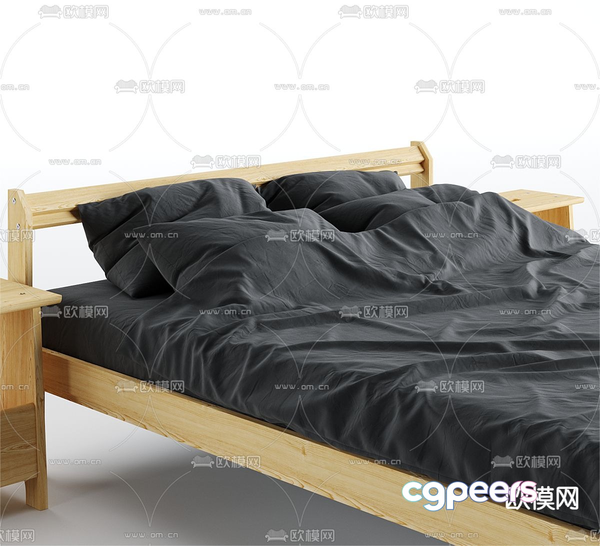 Nordic solid wood bed double bed 3d model Nordic solid wood bed double bed 3d model