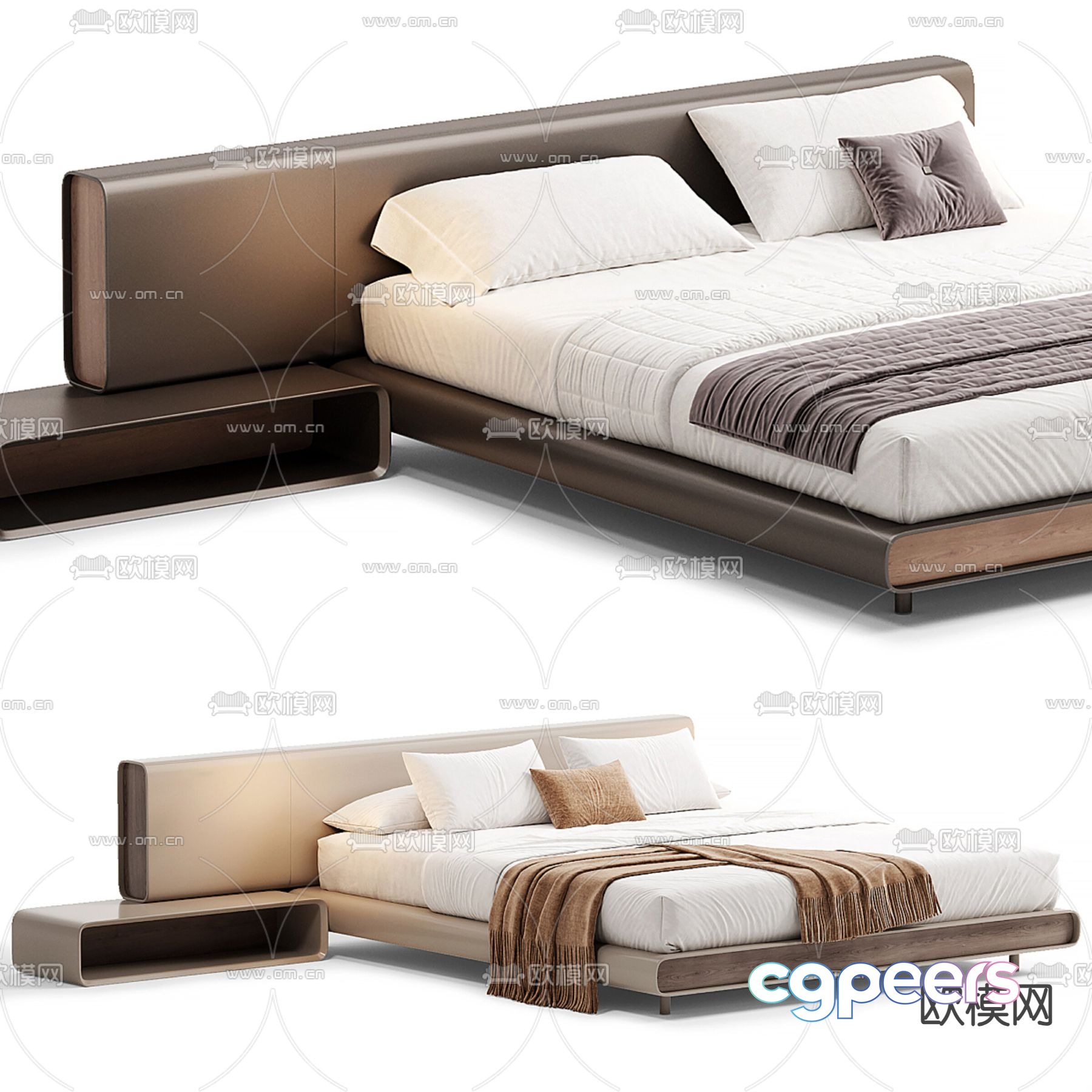 Leather double bed 3d model Leather double bed 3d model