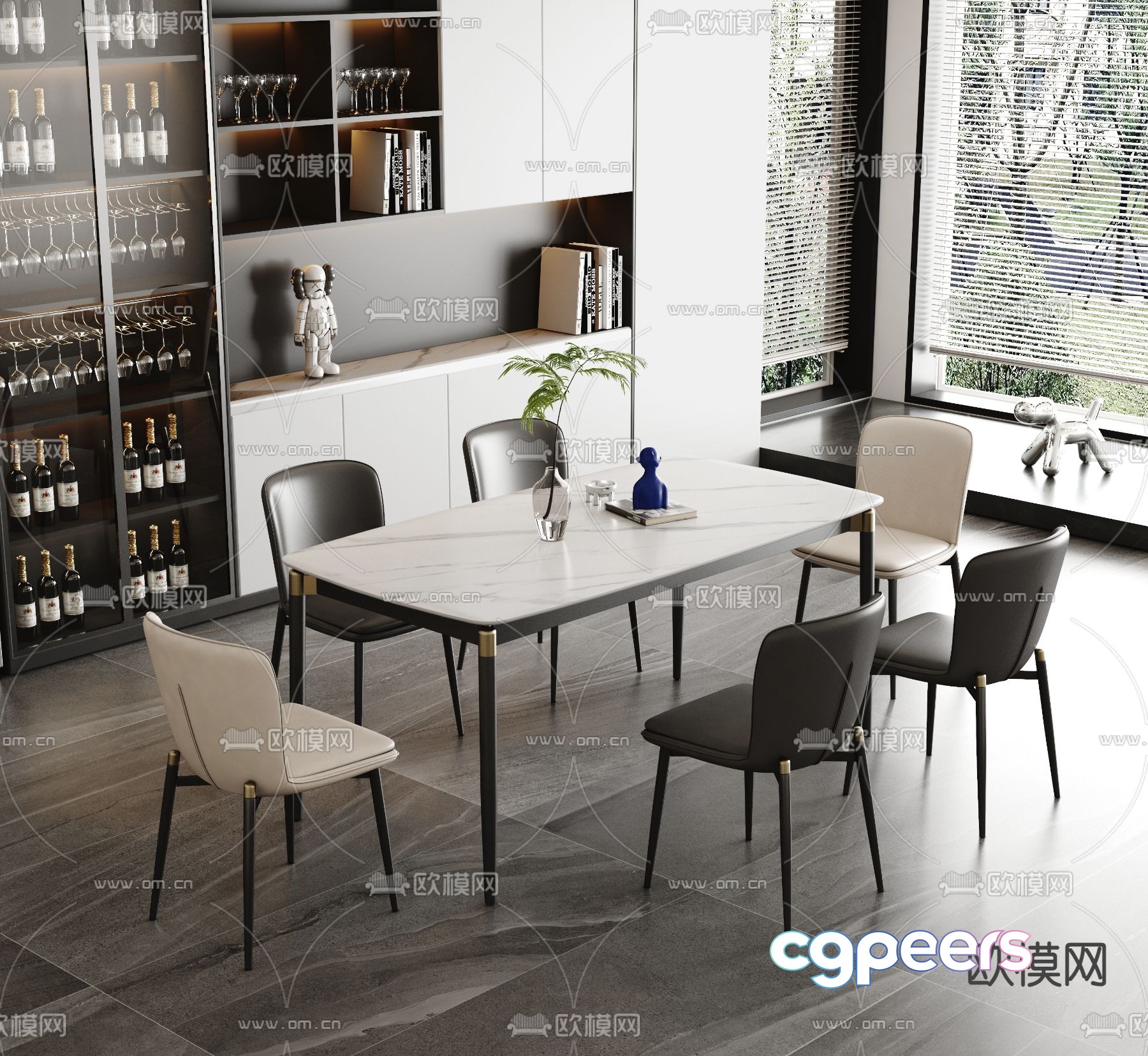 Long dining table and chairs 3d model Long dining table and chairs 3d model