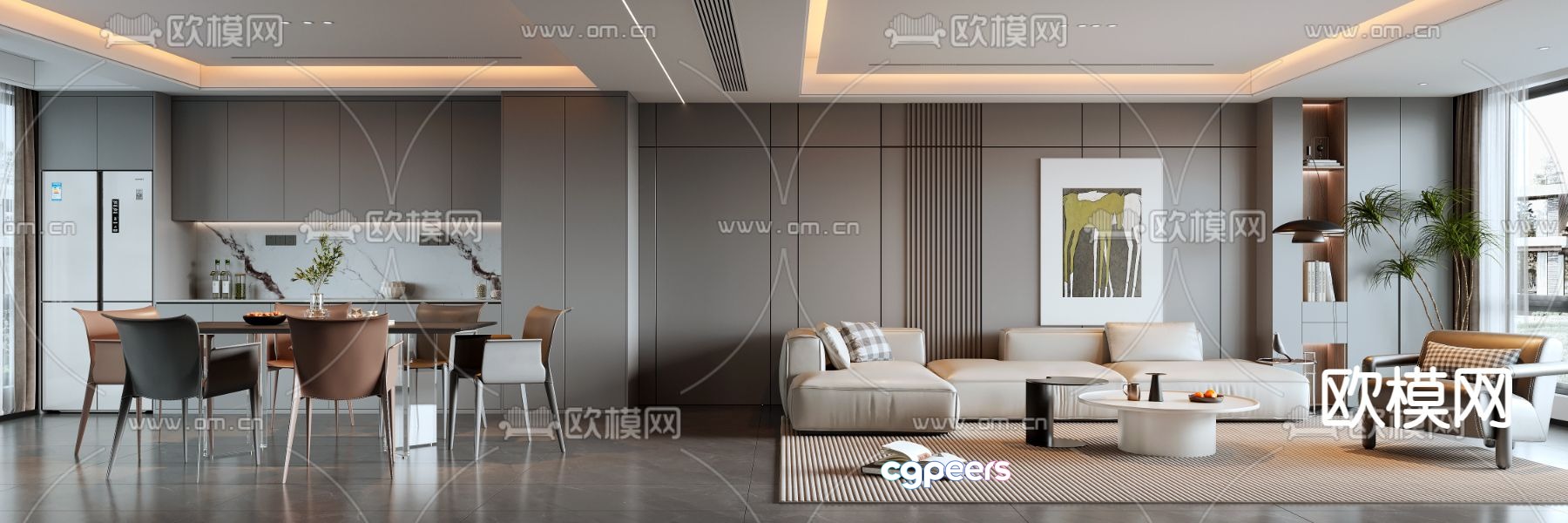 Modern living and dining room 3d model Modern living and dining room 3d model