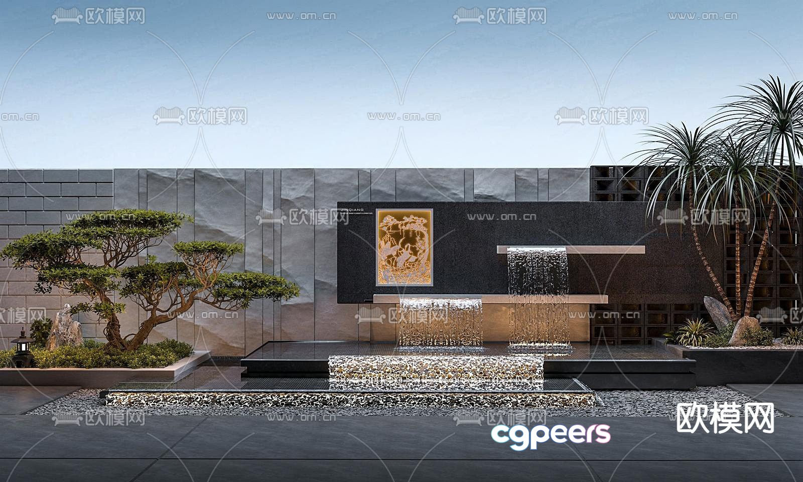 Courtyard landscape stacked water feature wall 3D model Courtyard landscape stacked water feature wall 3D model