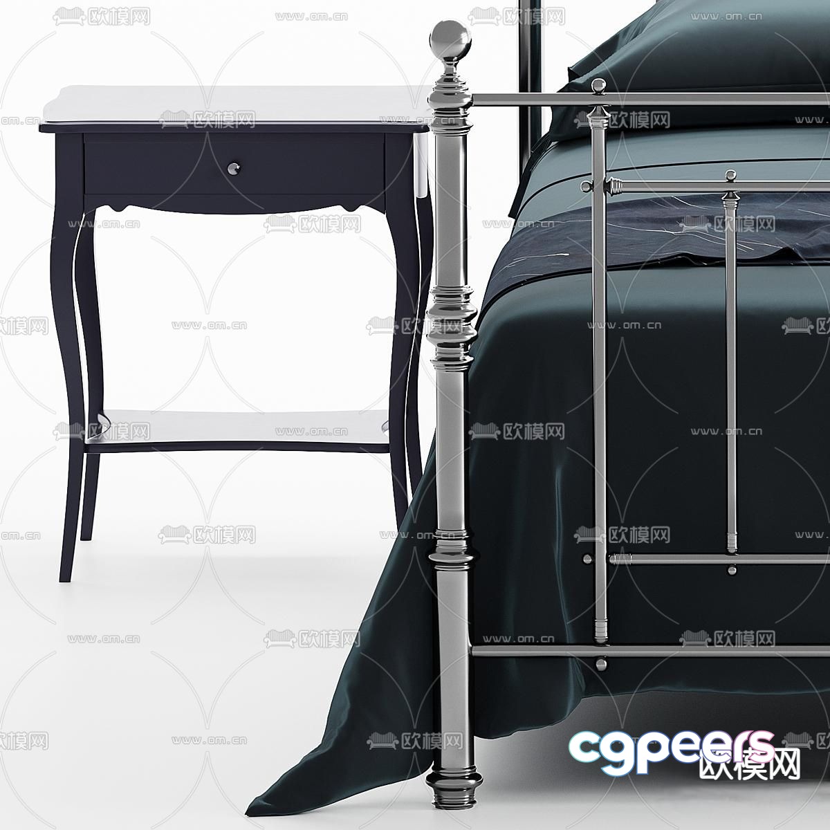 Simple European solid wood fabric double bed 3d model Simple European solid wood fabric double bed 3d model