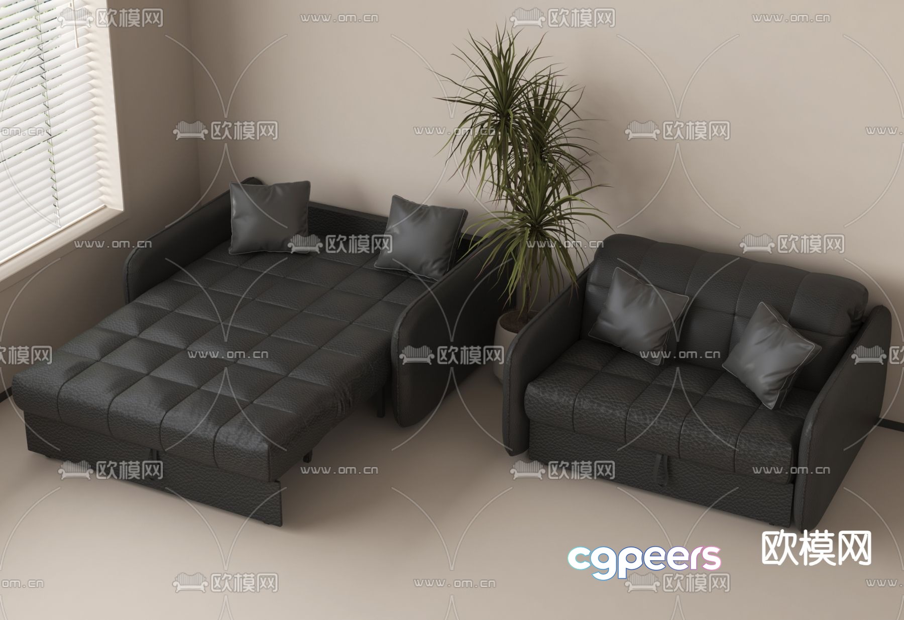 Leather sofa bed double sofa 3d model Leather sofa bed double sofa 3d model