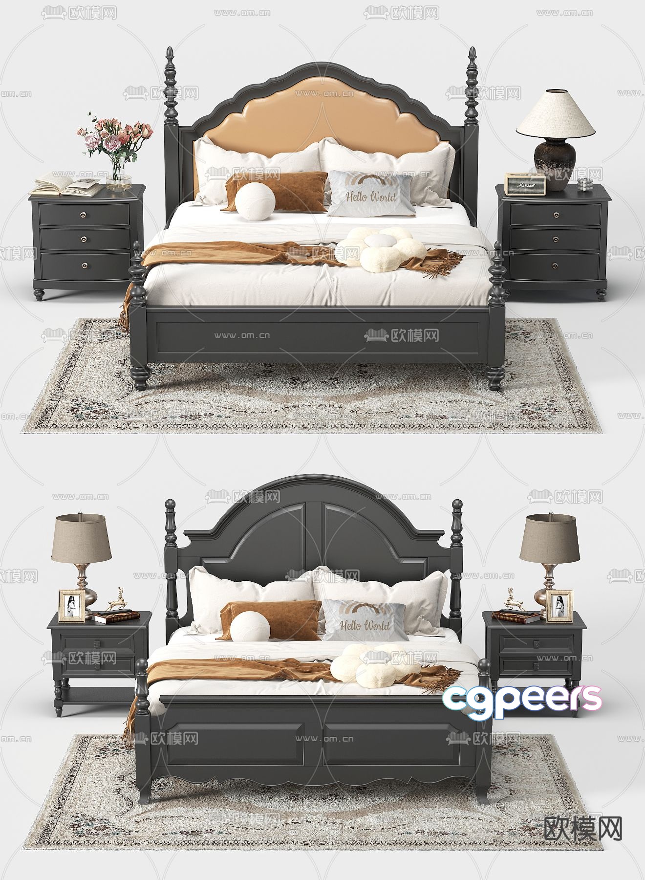 American double bed 3d model American double bed 3d model