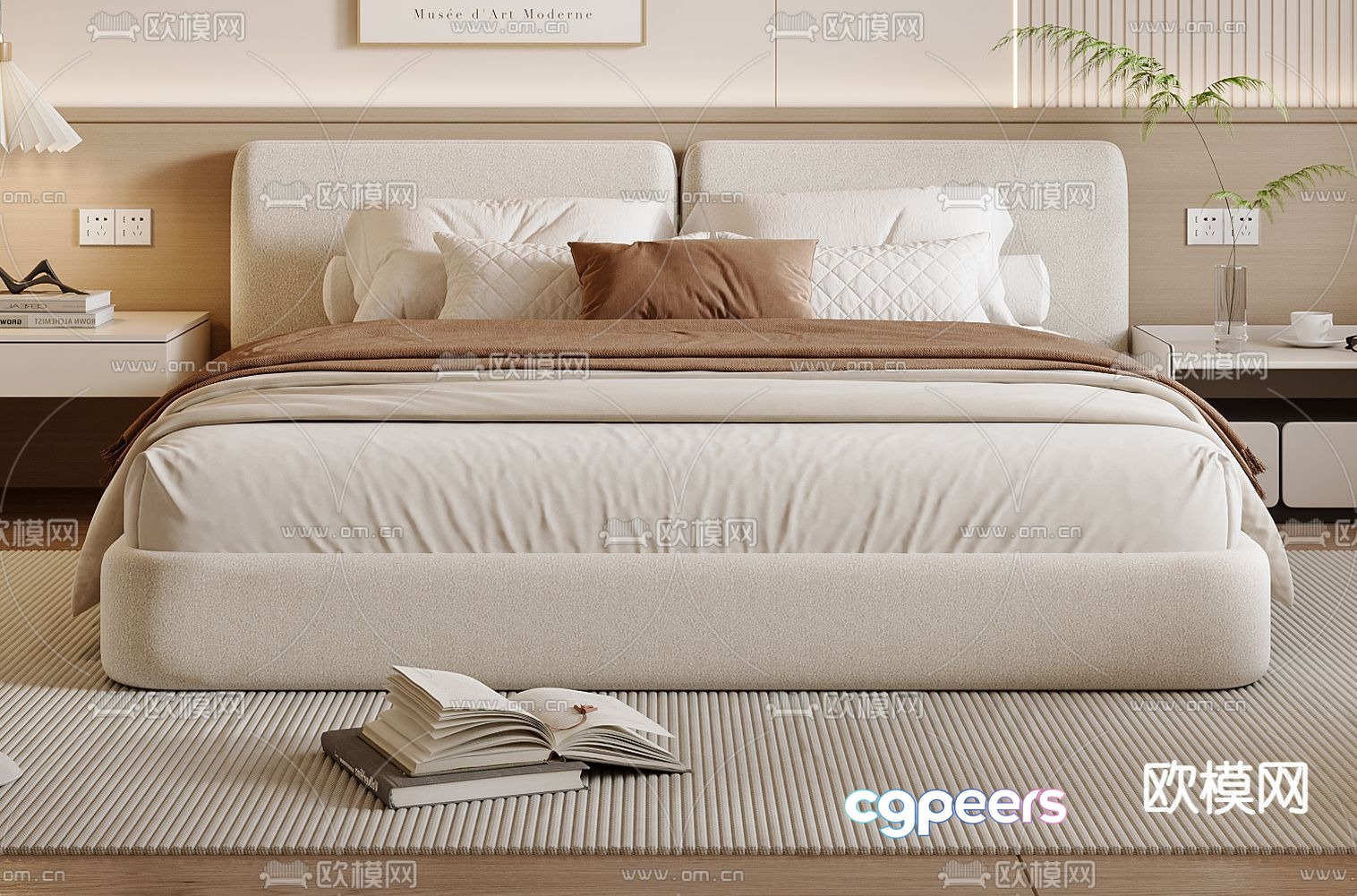 Cream style double bed 3d model Cream style double bed 3d model