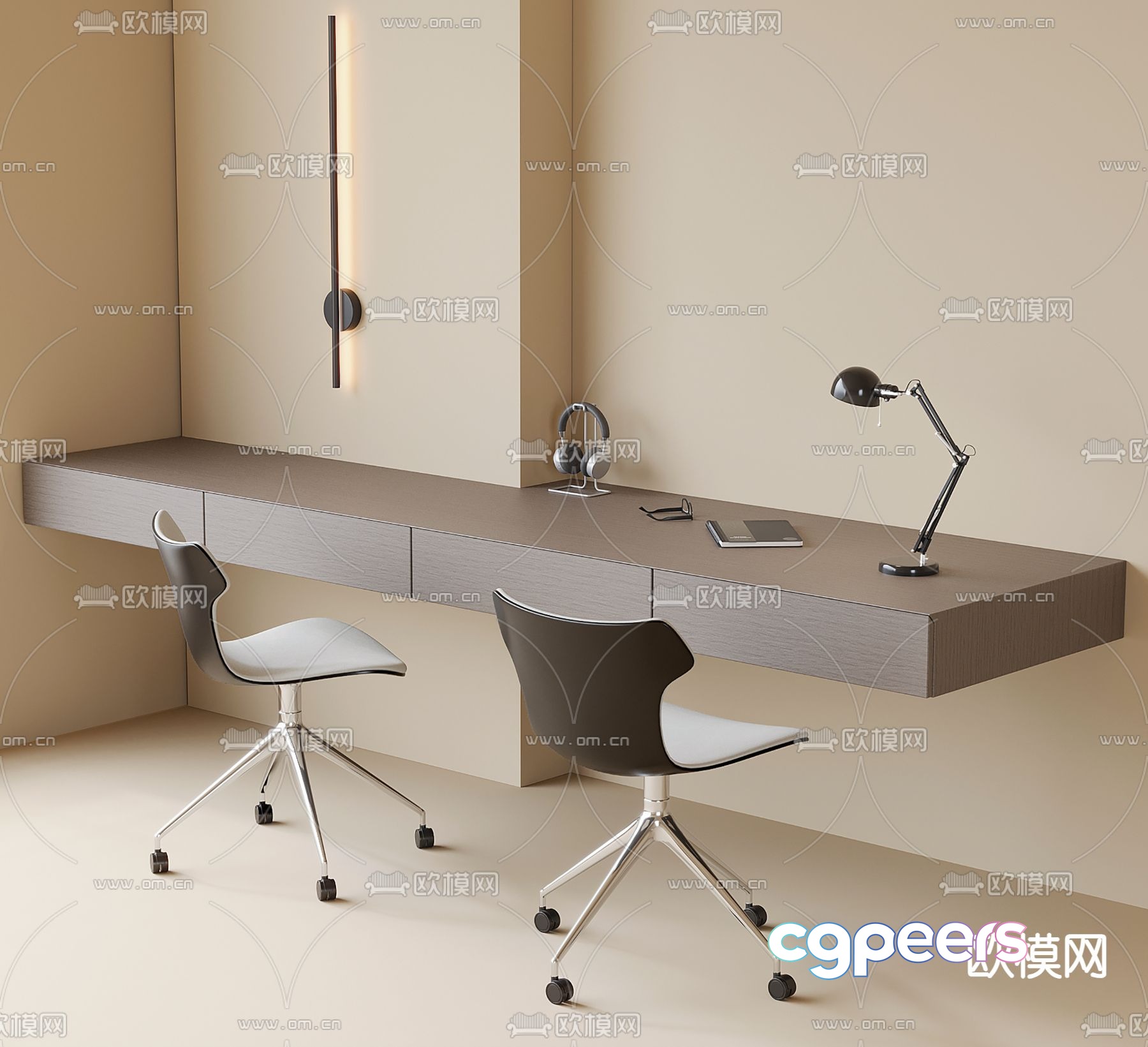 Modern desk study table 3d model Modern desk study table 3d model