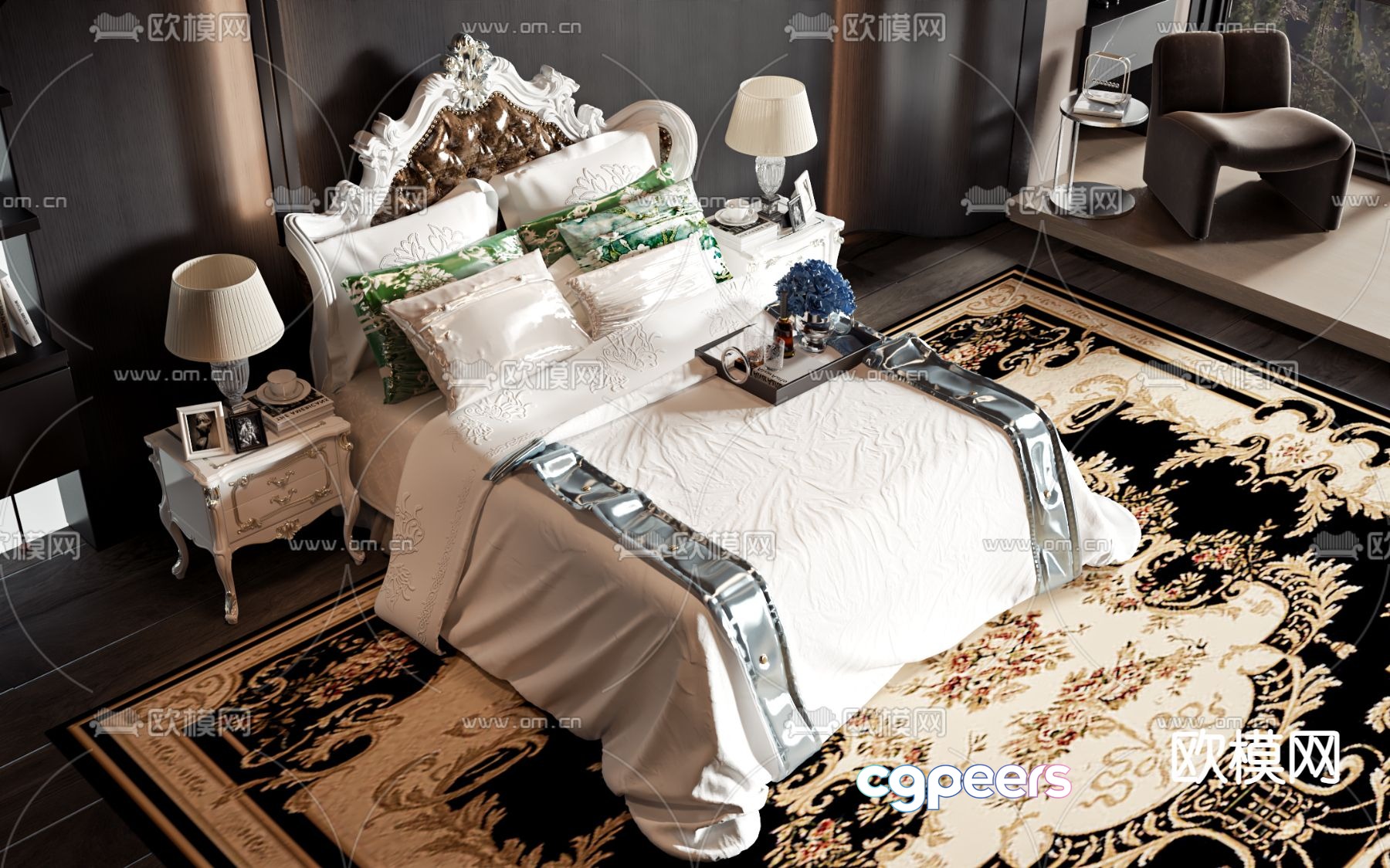 European double bed 3d model European double bed 3d model