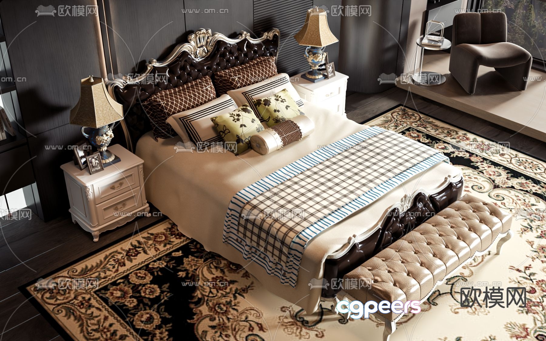 European double bed 3d model European double bed 3d model