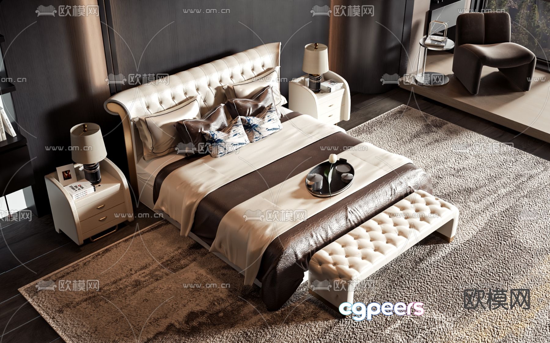 European double bed 3d model European double bed 3d model