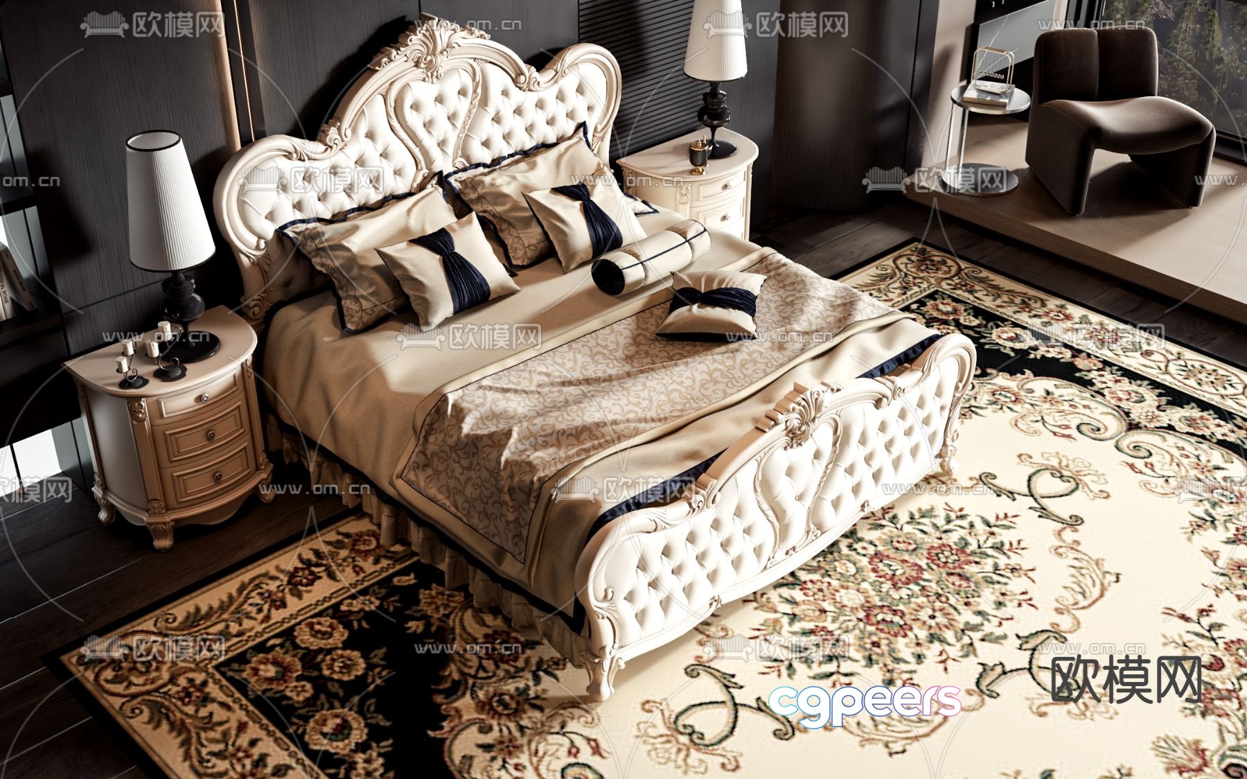 European double bed 3d model European double bed 3d model