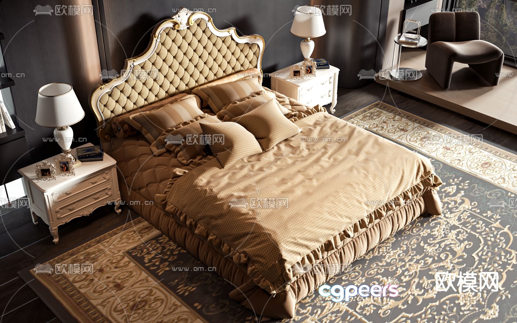 European double bed 3d model European double bed 3d model