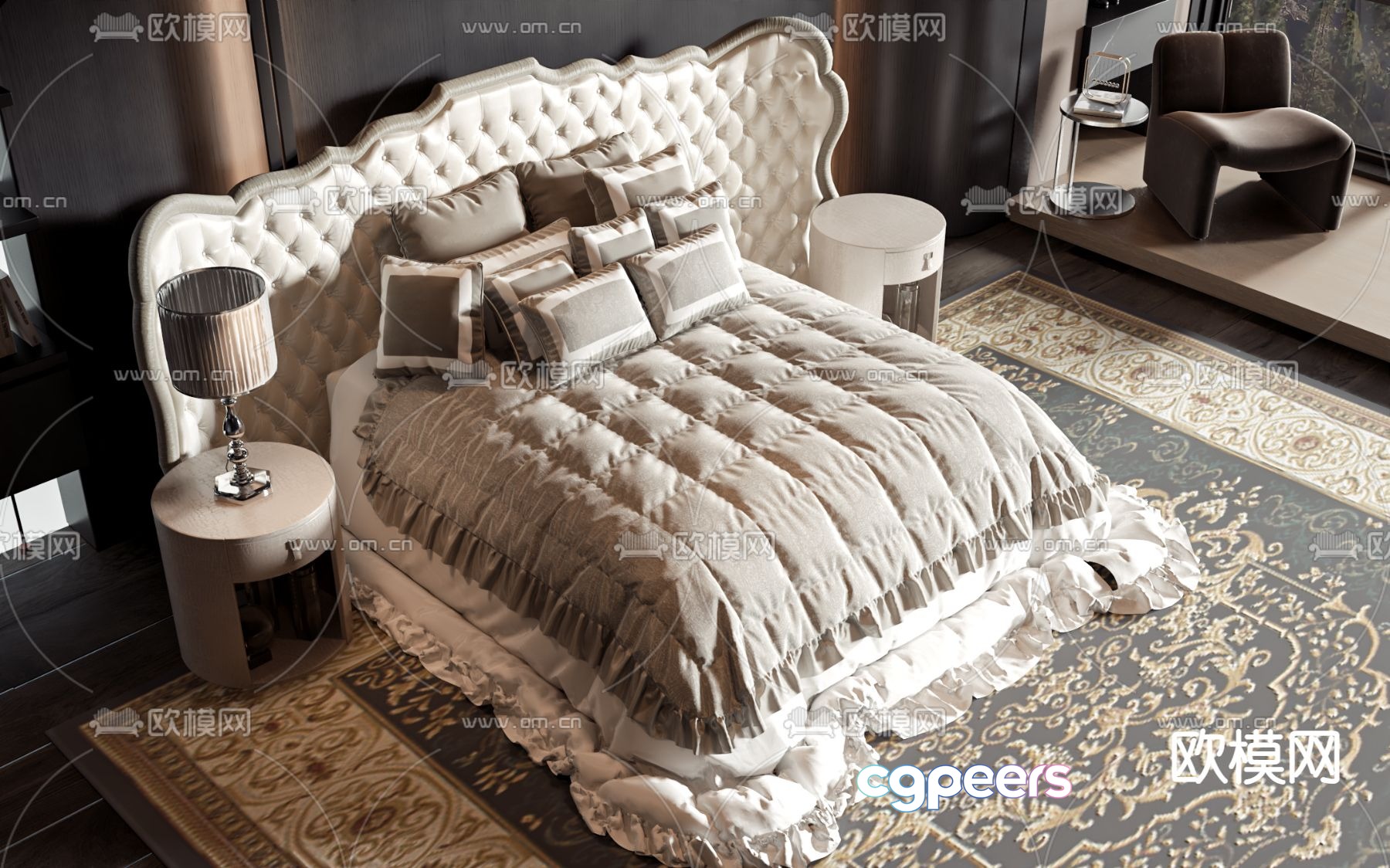 European double bed 3d model European double bed 3d model