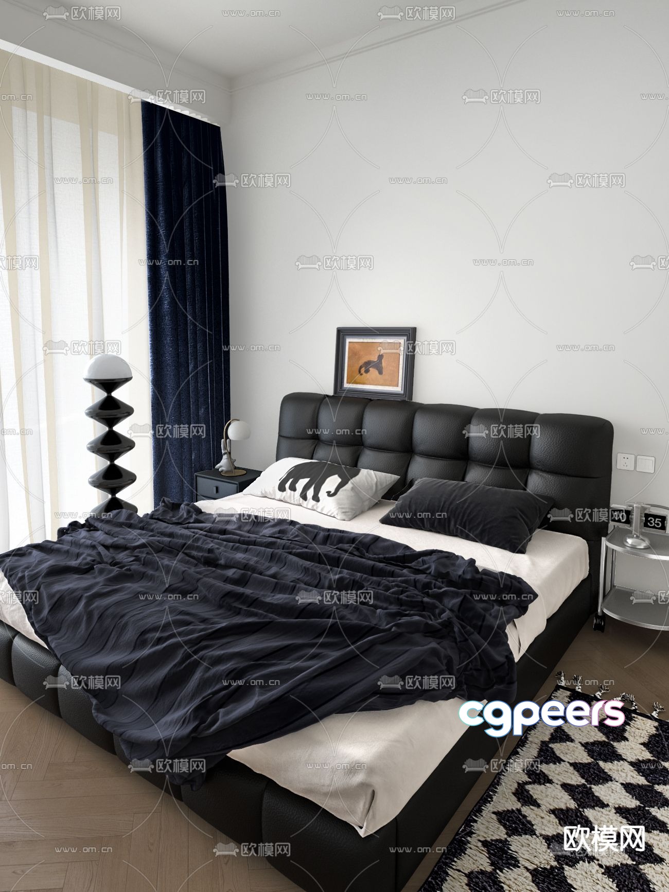 Dark style double bed 3d model Dark style double bed 3d model