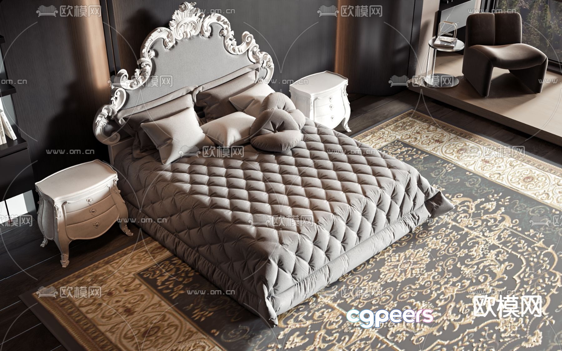 European double bed 3d model European double bed 3d model