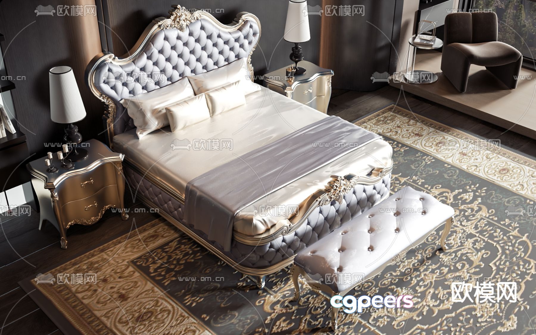 European double bed 3d model European double bed 3d model