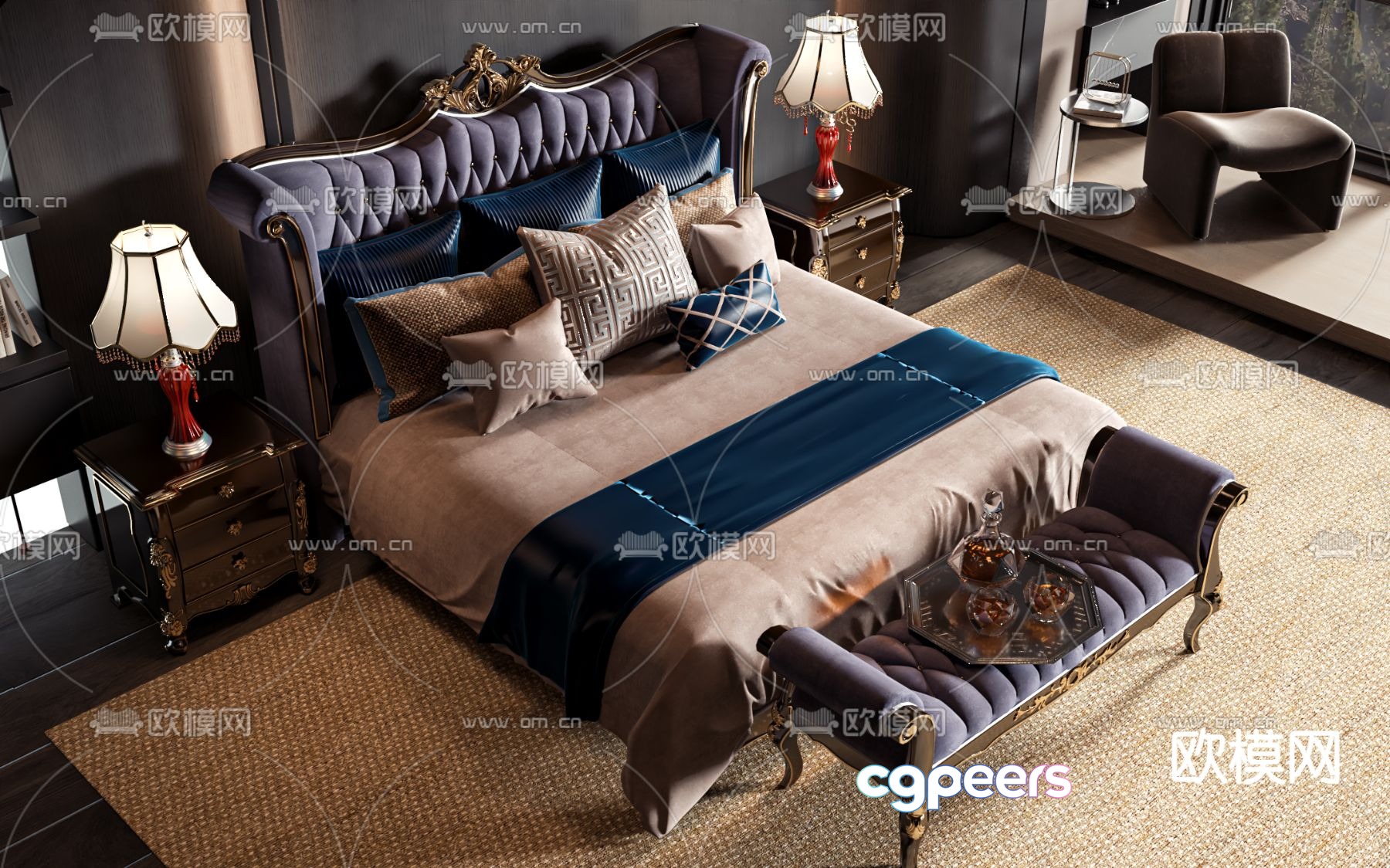 European double bed 3d model European double bed 3d model