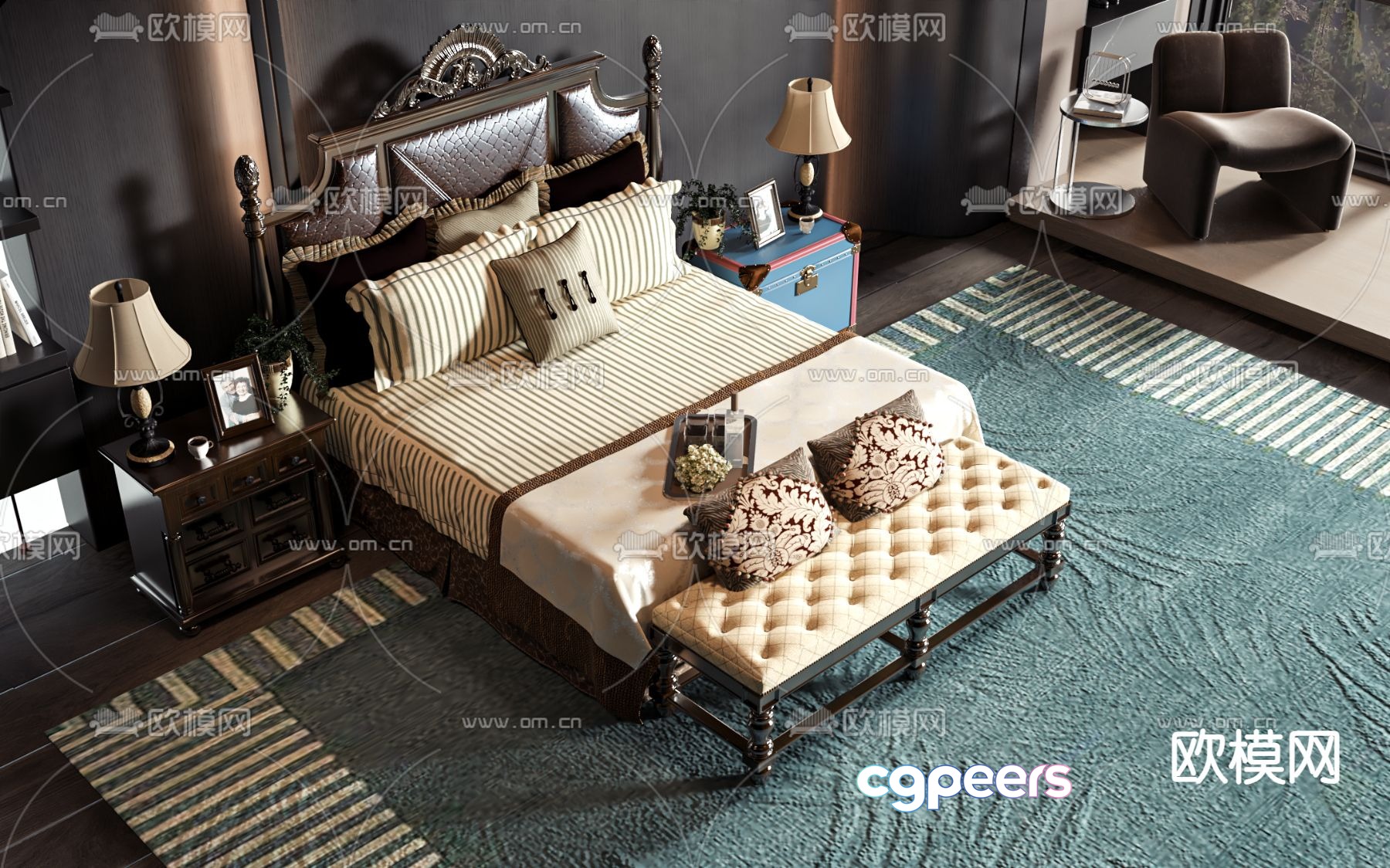 American double bed 3d model American double bed 3d model