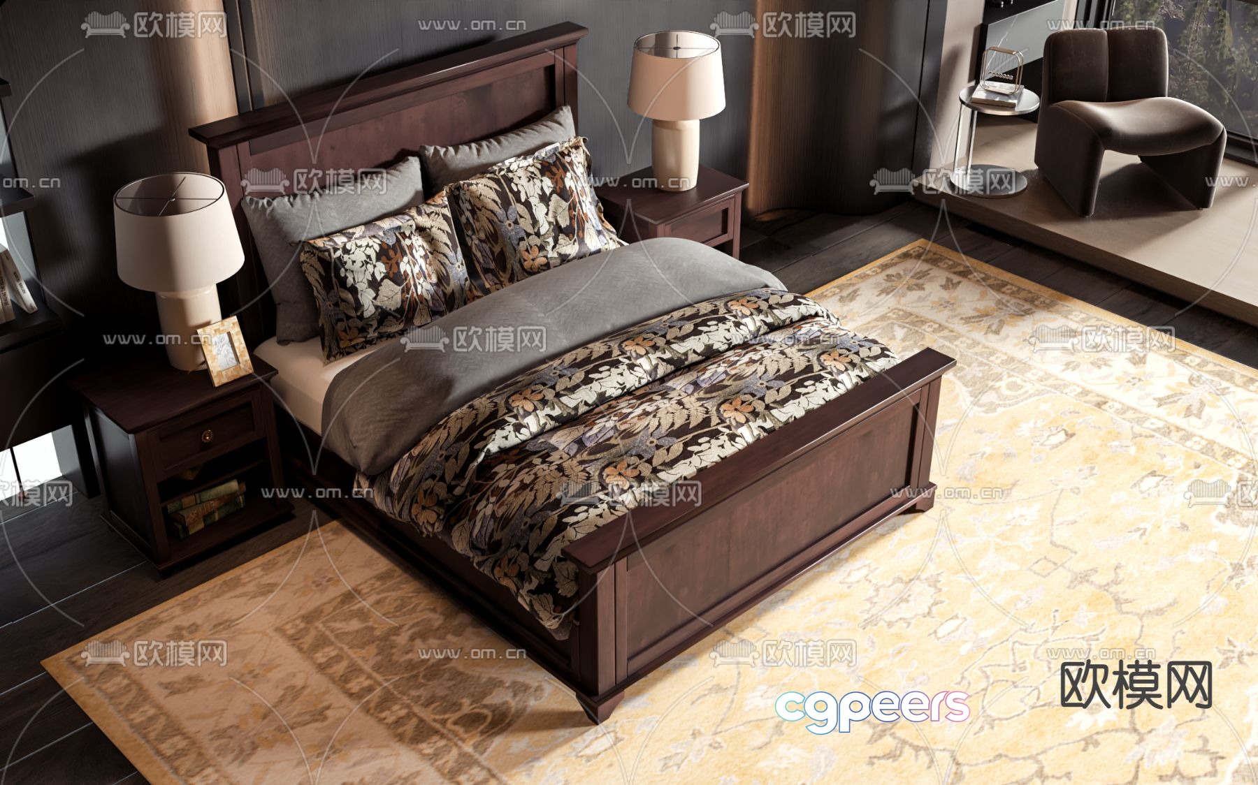 American double bed 3d model American double bed 3d model