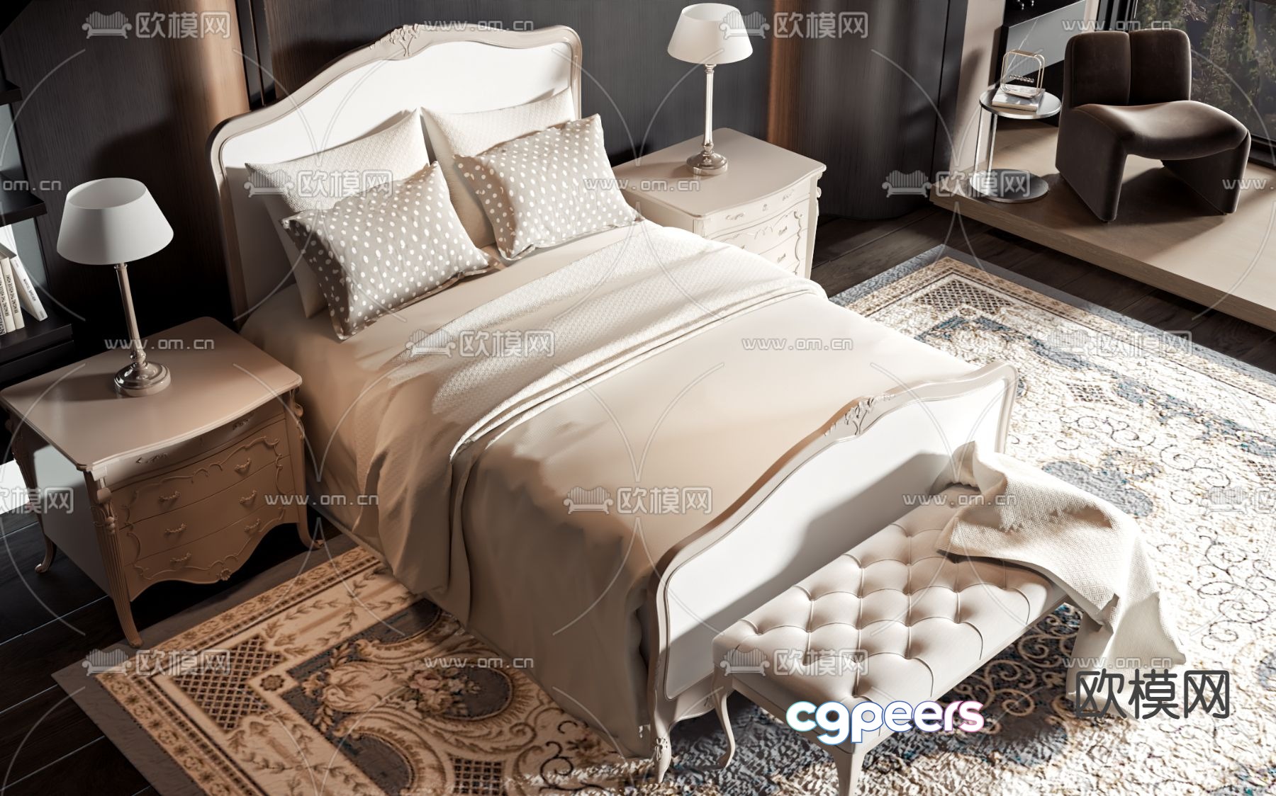 American double bed 3d model American double bed 3d model